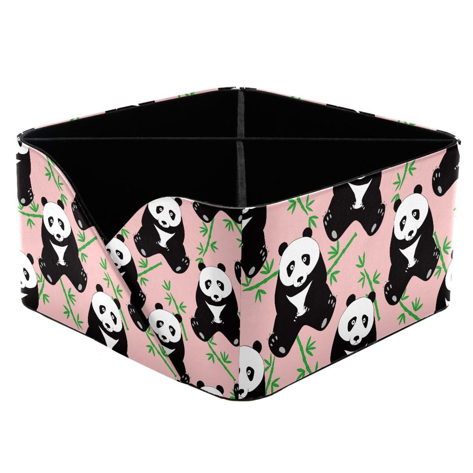 KengjuTesu Cute Panda Bamboo Pink Pattern Desktop Organizer Pen Holder, Rectangular Pencil Cup for Office, Study and Makeup Stations
