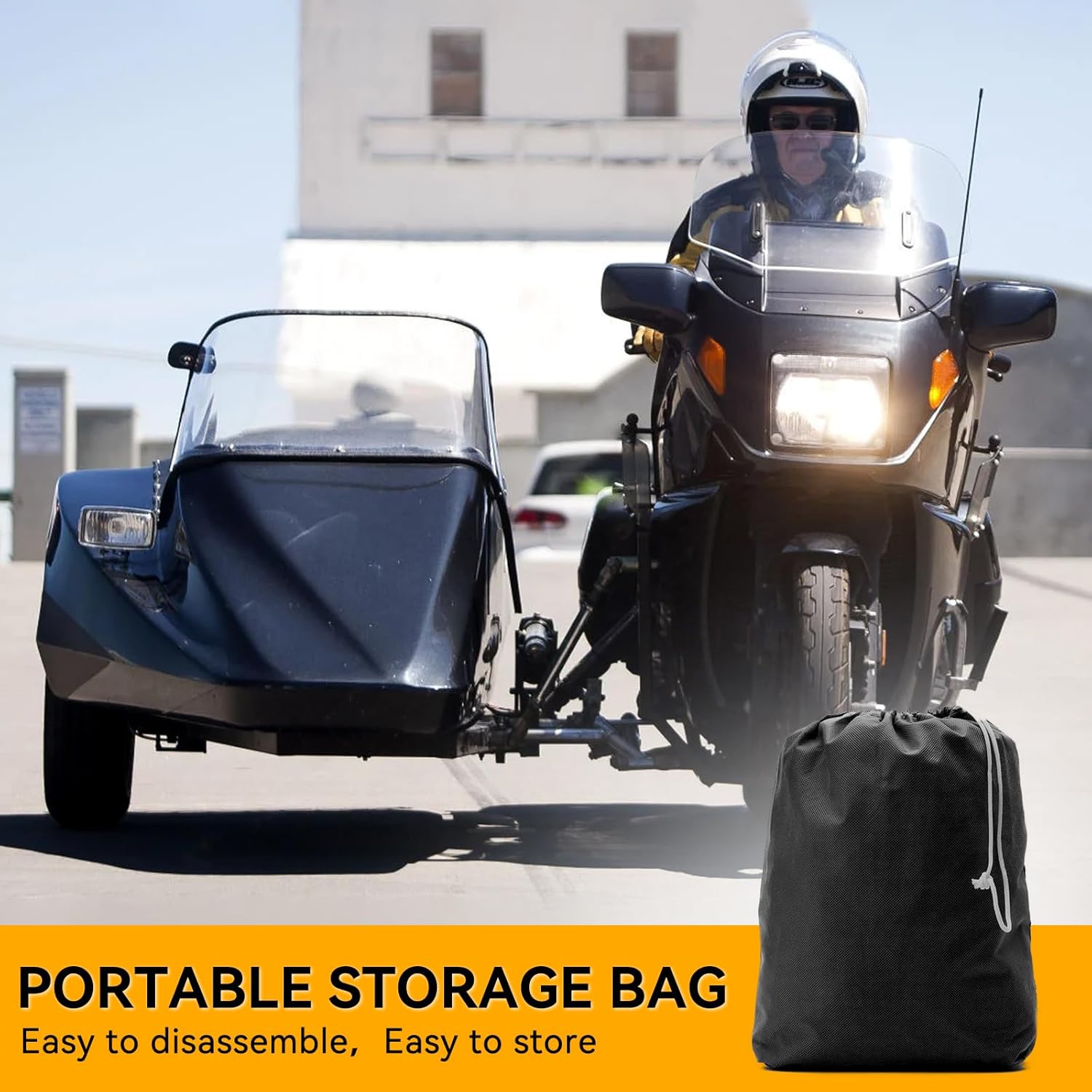 Motorcycle Cover for Sidecar Motorcycles, Compatible with Ural, BMW, Harley, Honda, Royal Enfield, Zero & More, Heavy Duty 420D Oxford Fabric All-Weather Outdoor Indoor Protection