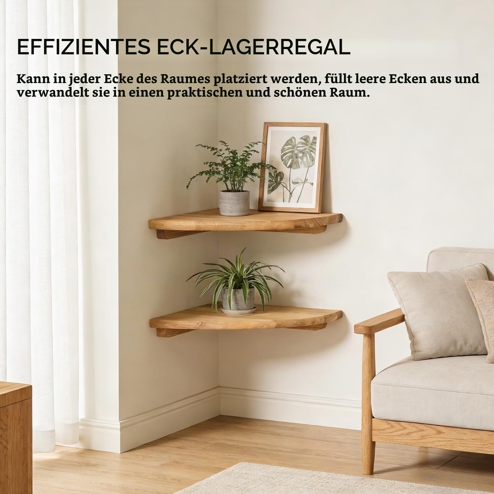 BORDEAG Eckregal Hängend aus Holz, 2 Stück 27cm Wandregal Holz für Schlafzimmer Wohnzimmer Küche, Eckregal Holz, Kleines Eckregal Wand zur Wandmontage, Ablage für Pflanzen Deko und Zubehör Küche, Haushalt &