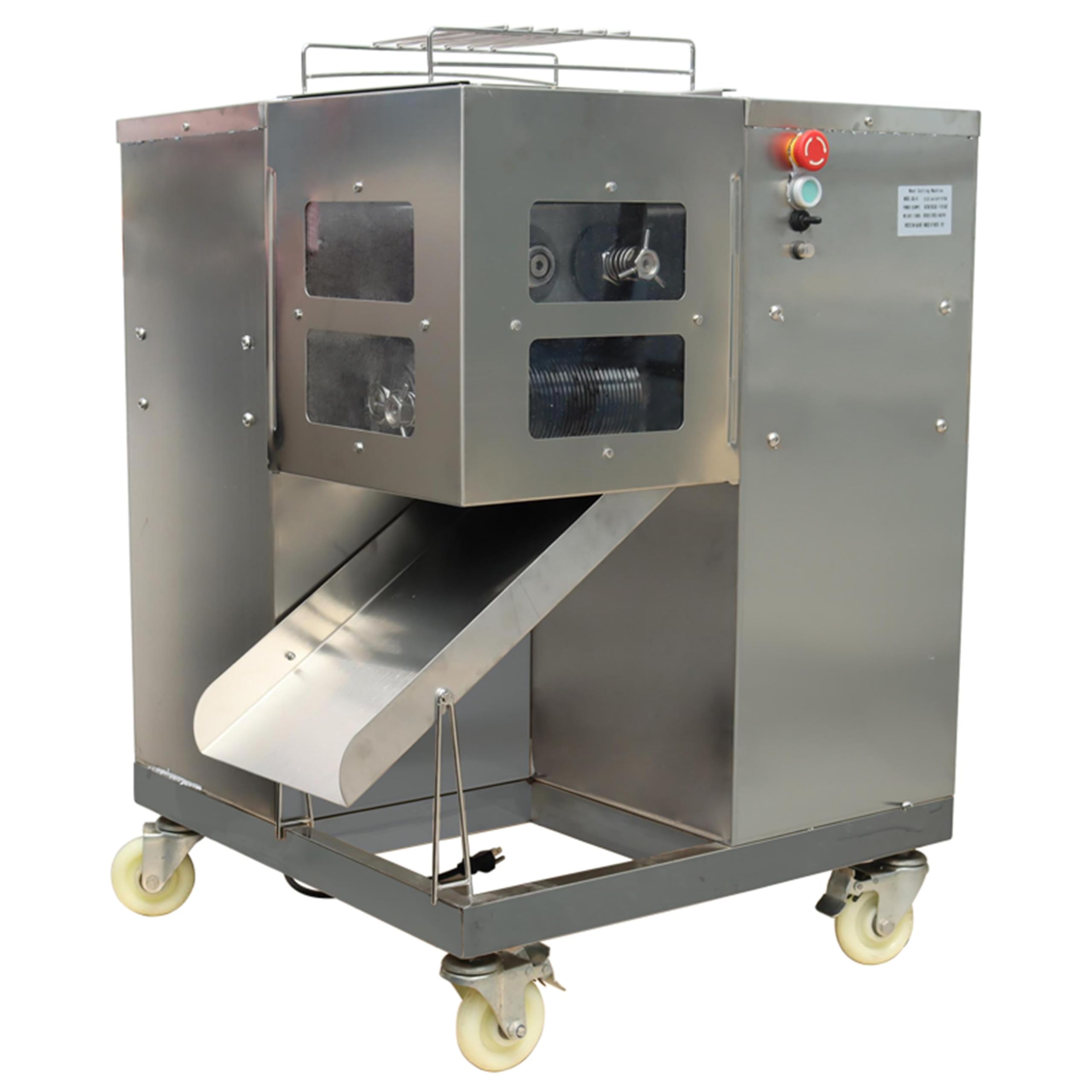 THUXEON 110V QSJ-G Meat Cutter Machine with Double Motor, Large Pedestal Type Commercial Meat Slicer, 4mm Double Knives, 550W*2 Stainless Steel Electric Food Slicer, 800kg/h, Adjustable Thickness