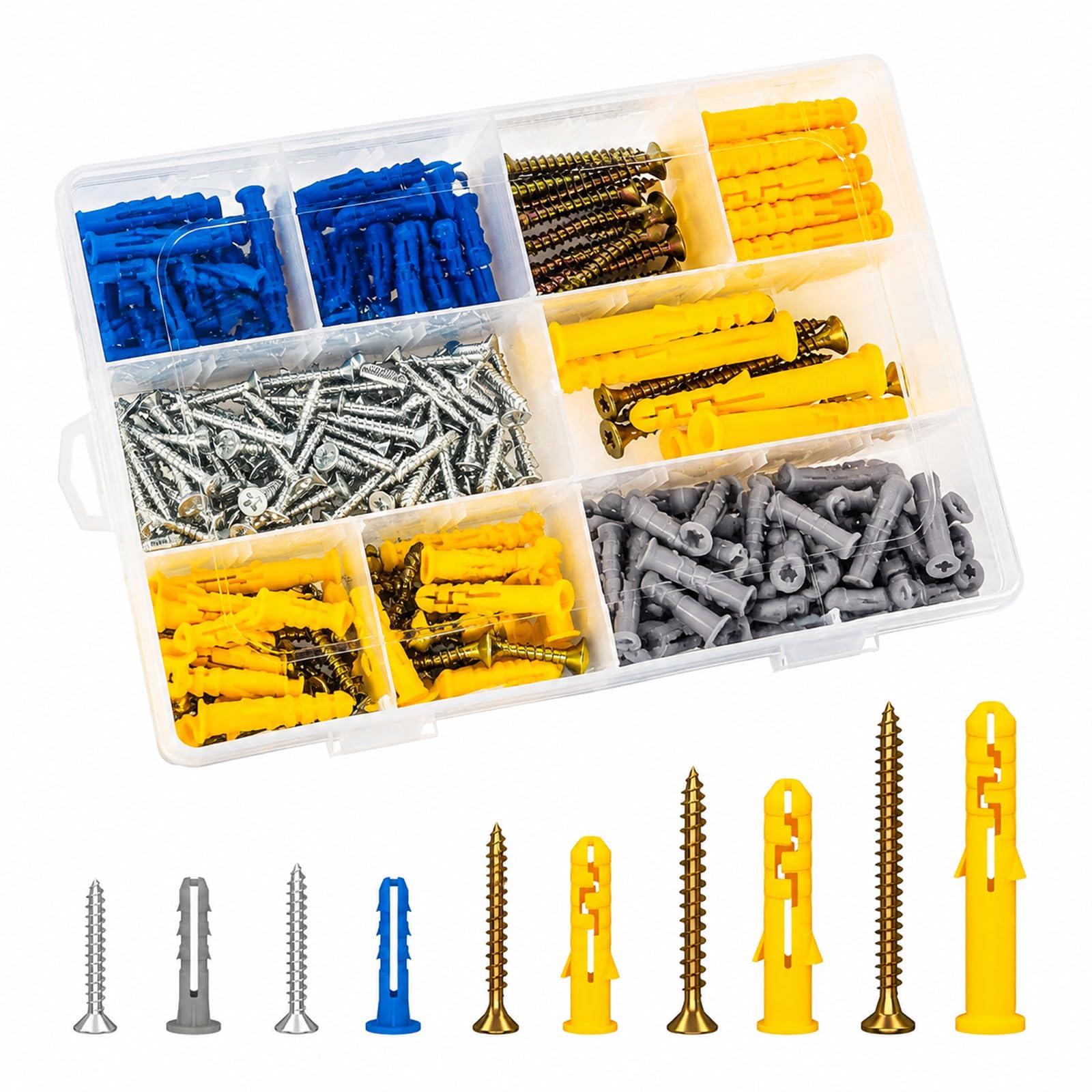270 Pcs Wall Plugs and Acrews, Screw and Wall Plug Set with Storage Case