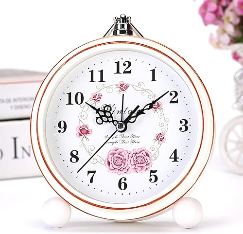 Miniatura 9 de Maxspace Reloj analógico de 5.2 pulgadas, reloj de escritorio retro silencioso sin tictac y funciona con pilas con movimiento de cuarzo, reloj de