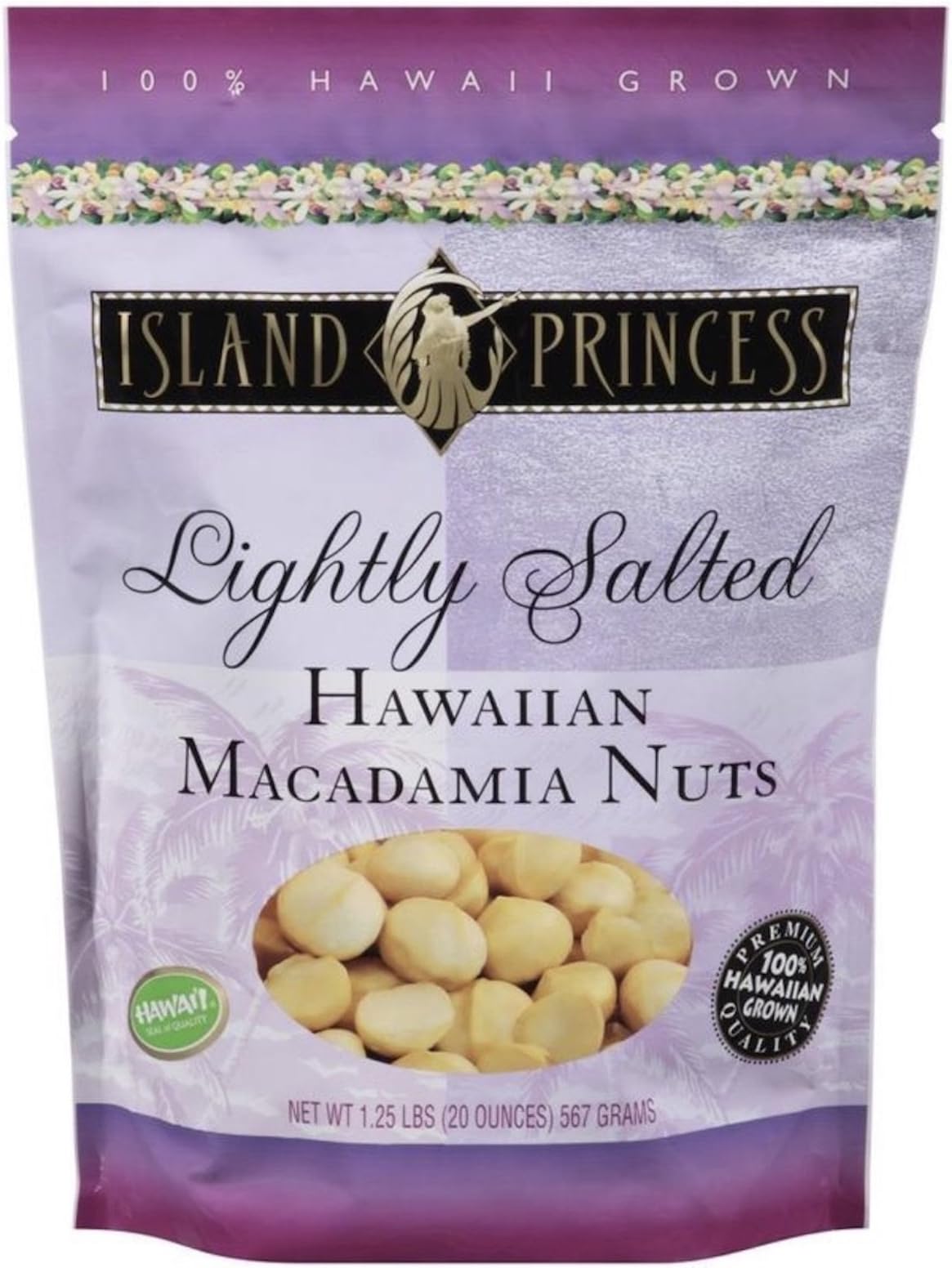 Lightly Salted Hawaiian Premium Macadamia Nuts 1.25 Lb Resealable Bag From Hawaii by Island Princess