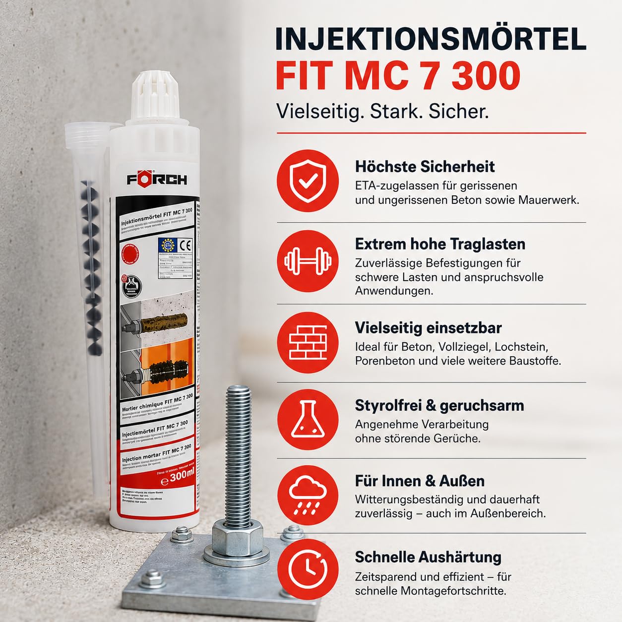 6x Injektionsmörtel FIT MC 7 – Styrolfrei, vielseitig einsetzbar, für sichere Befestigungen in Beton & Mauerwerk (ETA-zugelassen)