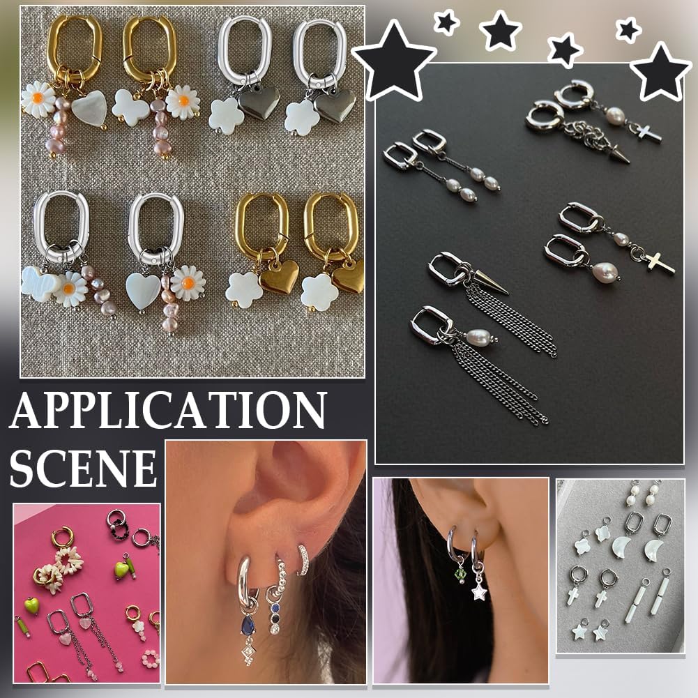 SUNNYCLUE 1 Box 24Pcs Huggie Hoop Earring Set Stainless Steel Earrings Hoops Bulk Oval Silver Lever Backs Huggie Metal Clasp Small Findings Ear Hooks for Jewelry Making Women Supplies DIY Crafting