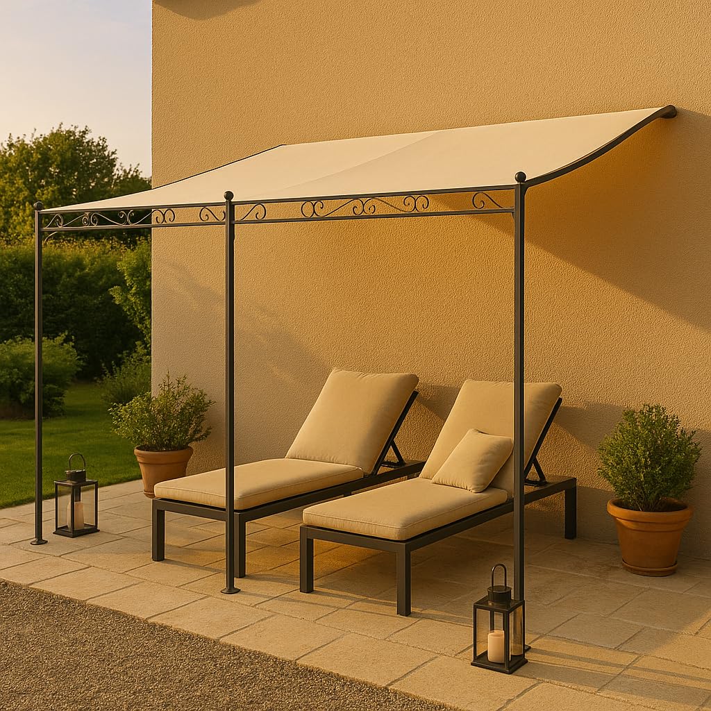 Tonnelle adossée Beige 4 x 3 m Noir