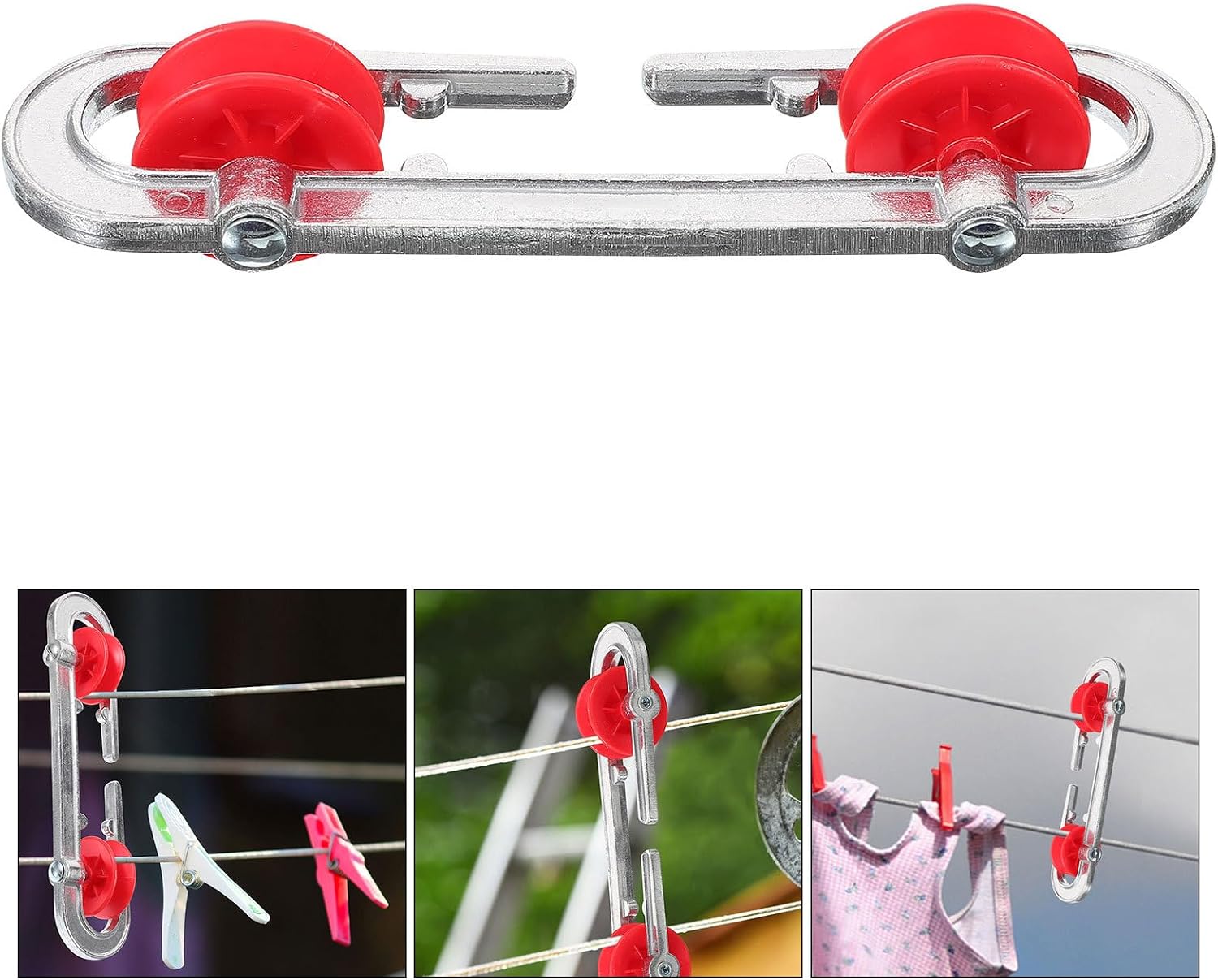 Aluminum Clothes Line Wire Spreader with Plastic Pulley, Outdoor Rope Separator for Laundry Drying, Sturdy Metal and Plastic Combination for Home Clotheslines