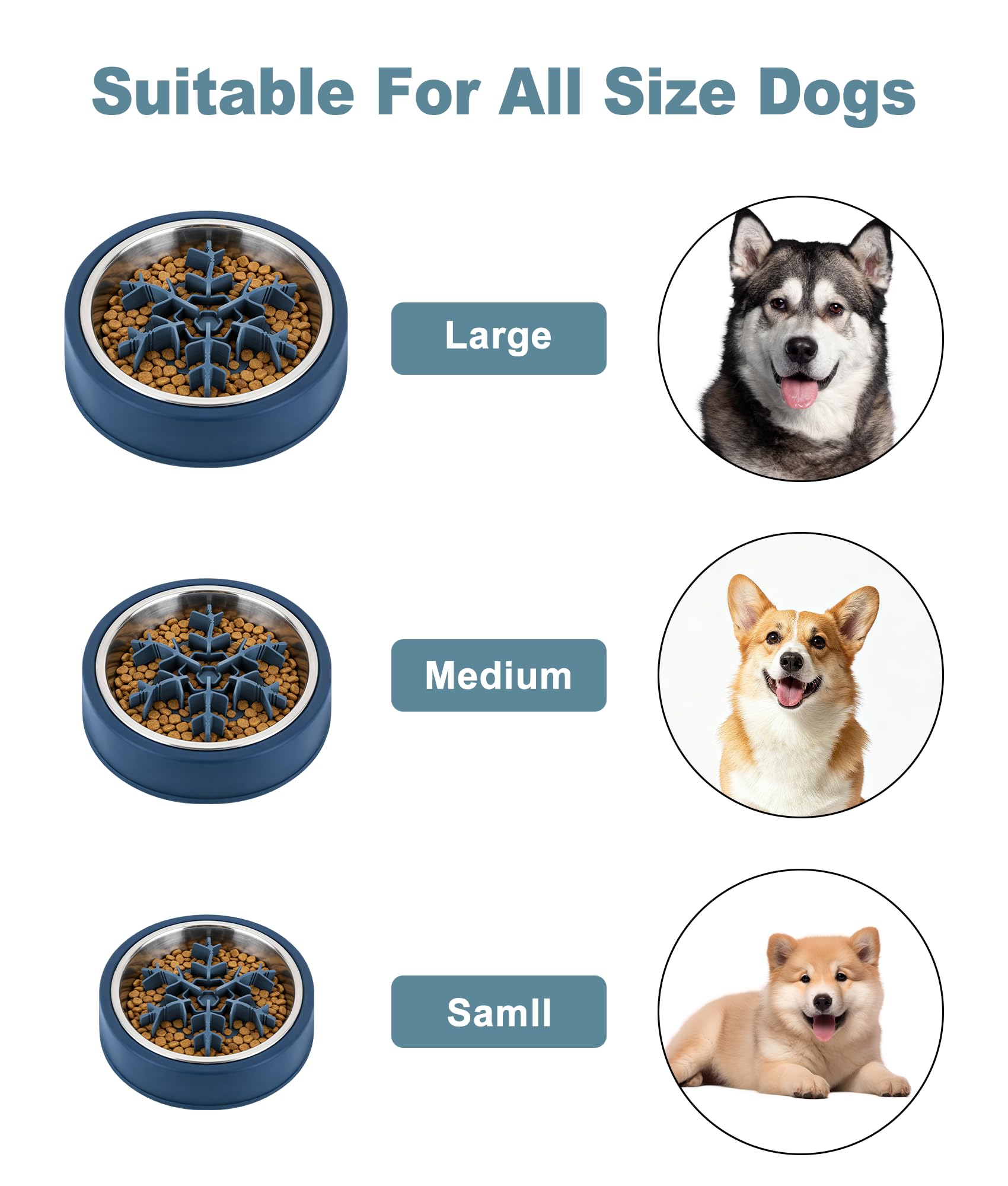 Slow Feeder Insert for Dog Bowl, Mabnuby 100% Food-Grade Silicone Slow Feeder Insert Fits Large Medium Small Size Dogs, Compatible with Regular & Elevated Bowls, Helps Prevent Digestive Issues, Blue - image 7
