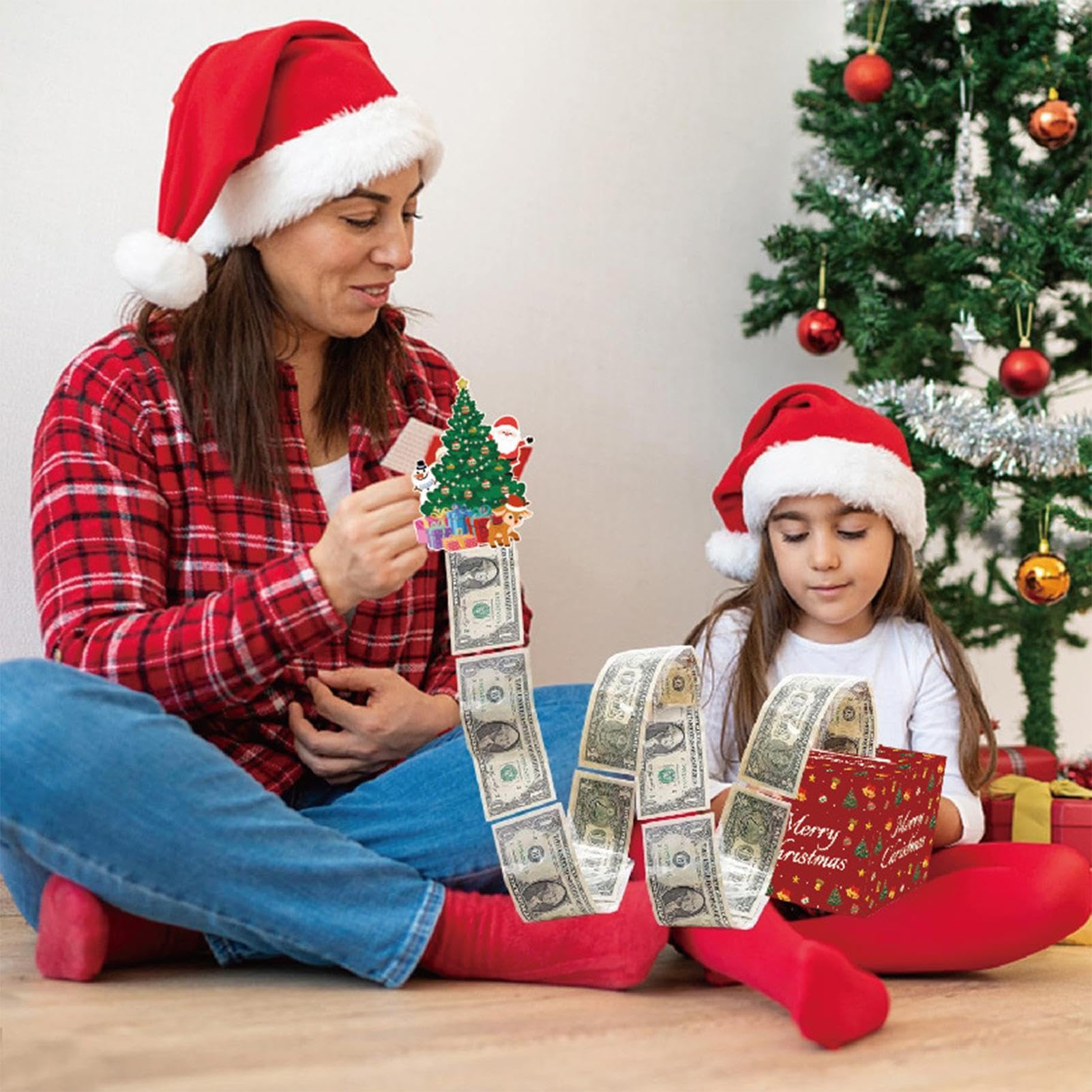 Porta soldi di Natale personalizzato con testo inciso, biglietto di auguri in legno, salvadanaio per le feste, regalo di Natale per famiglia/amici/bambini