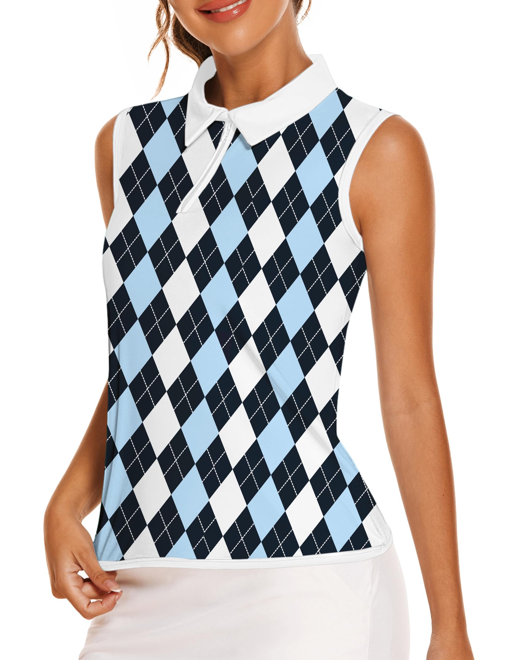 COOrun Golf Shirts for Women UPF 50+ Sleeveless Polo 1/4 Zipper Tank Tops