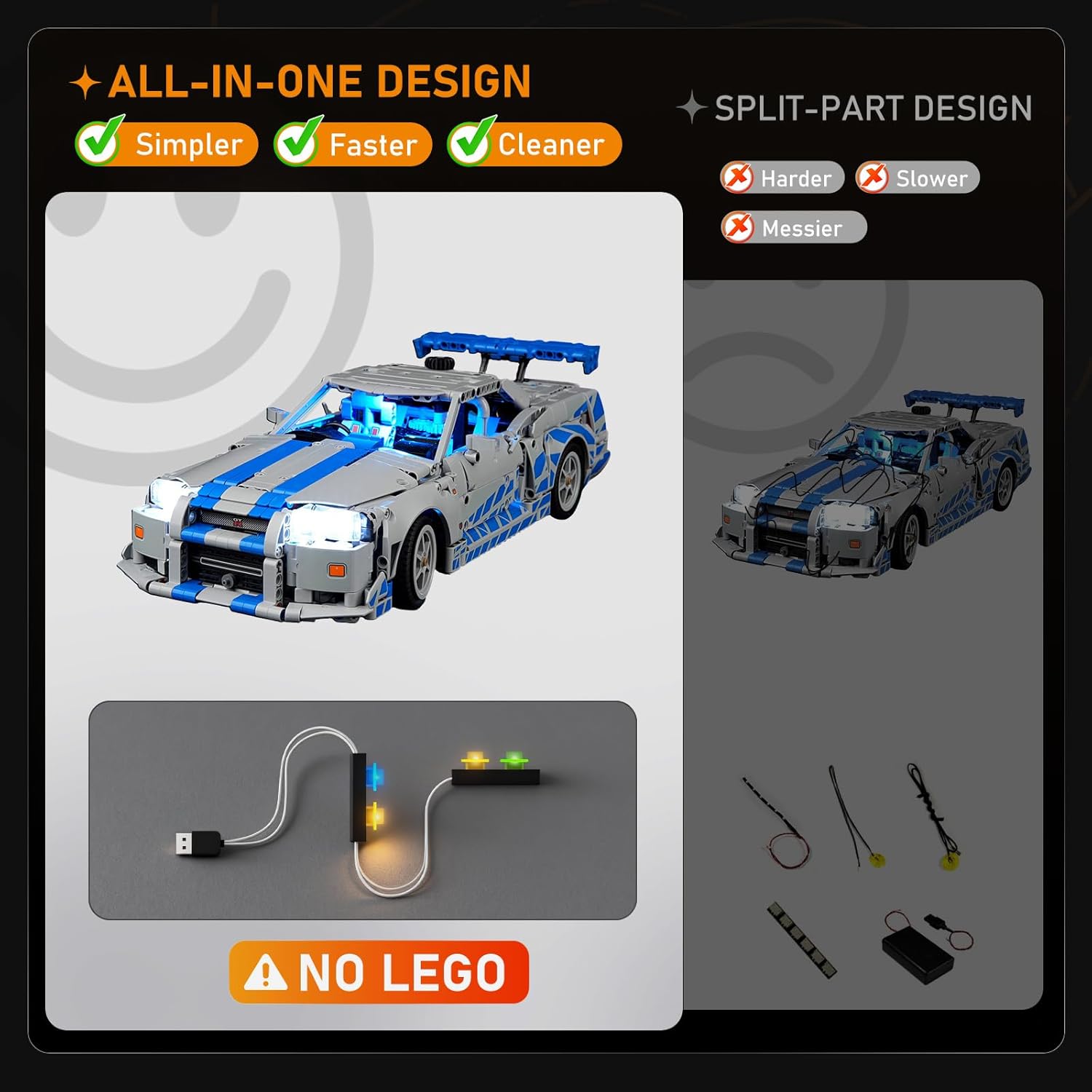 LIGHTAILING Led Light for Lego-42210 2-Fast-2 Furious Nissan Skyline GT-R (R34) Car - Valentine’s Day Edition - Easy Install, Hidden Wiring, Home Decor & Gift-Ready (Model Not Included)
