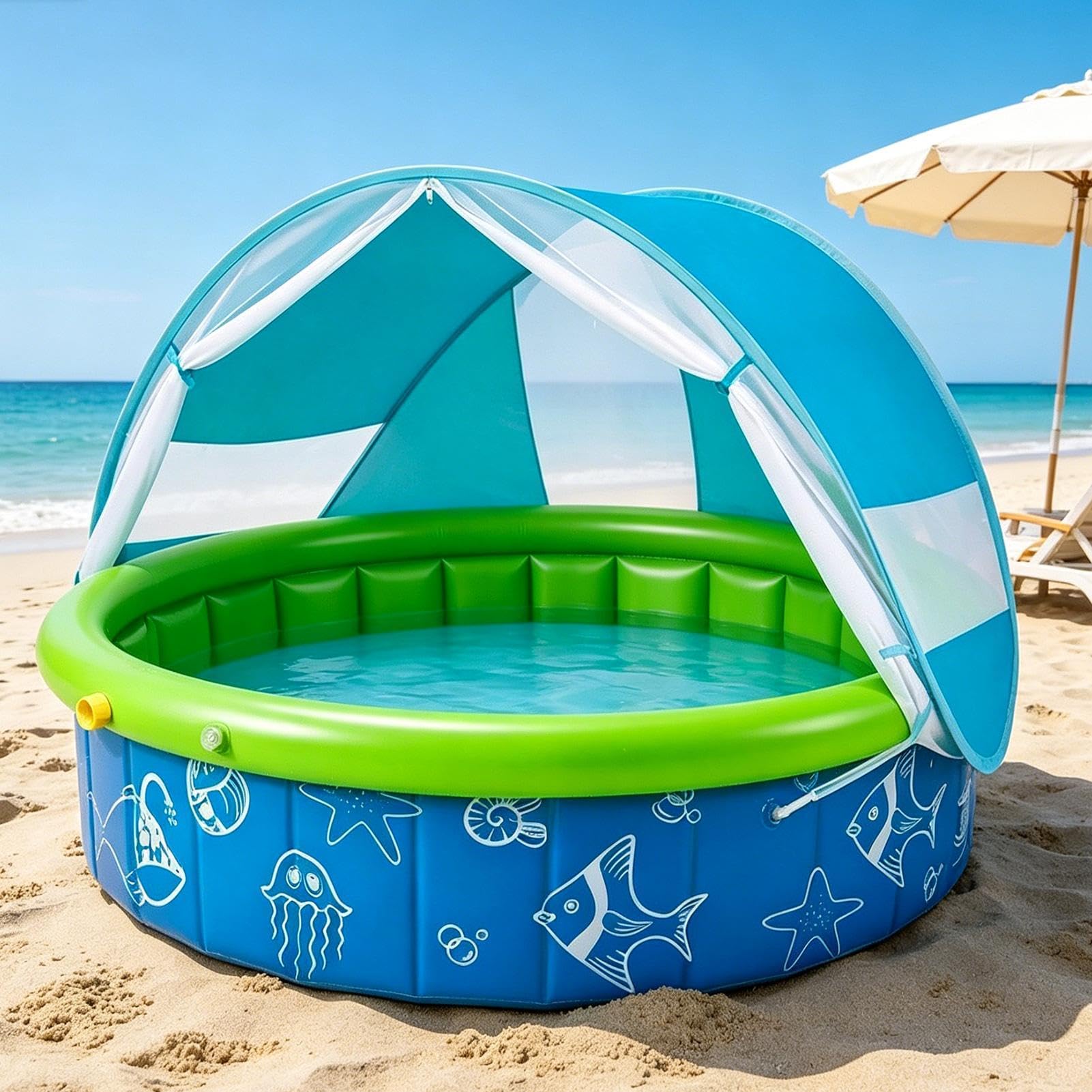 Kinderpool mit Sonnendach Sonnenschutz geräumig zusammenklappbar | Outdoor Kinderpool für Garten Hof Park Terrasse Kinder Schüler Mädchen