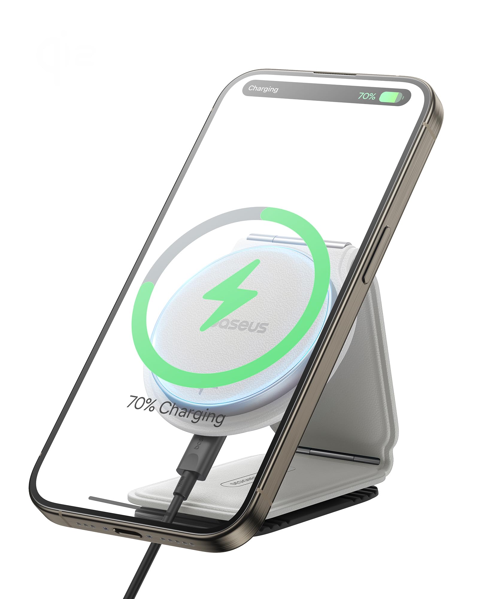 Baseus C02 Mega Qi2 Certified 15W MagSafe Car Charger Mount, Foldable Magnetic Phone Holder for Dashboard, 360° Rotatable Base, Compatible with iPhone 17/16/15/14/13/12 & Android - Gray Moon White