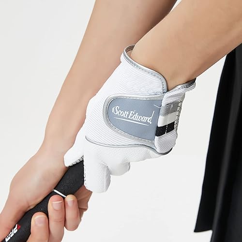 Miniatura 7 de Scott Edward Guante de golf para hombre, antideslizante, transpirable, suave, lavable, para usar en la mano izquierda, palma azul oscuro