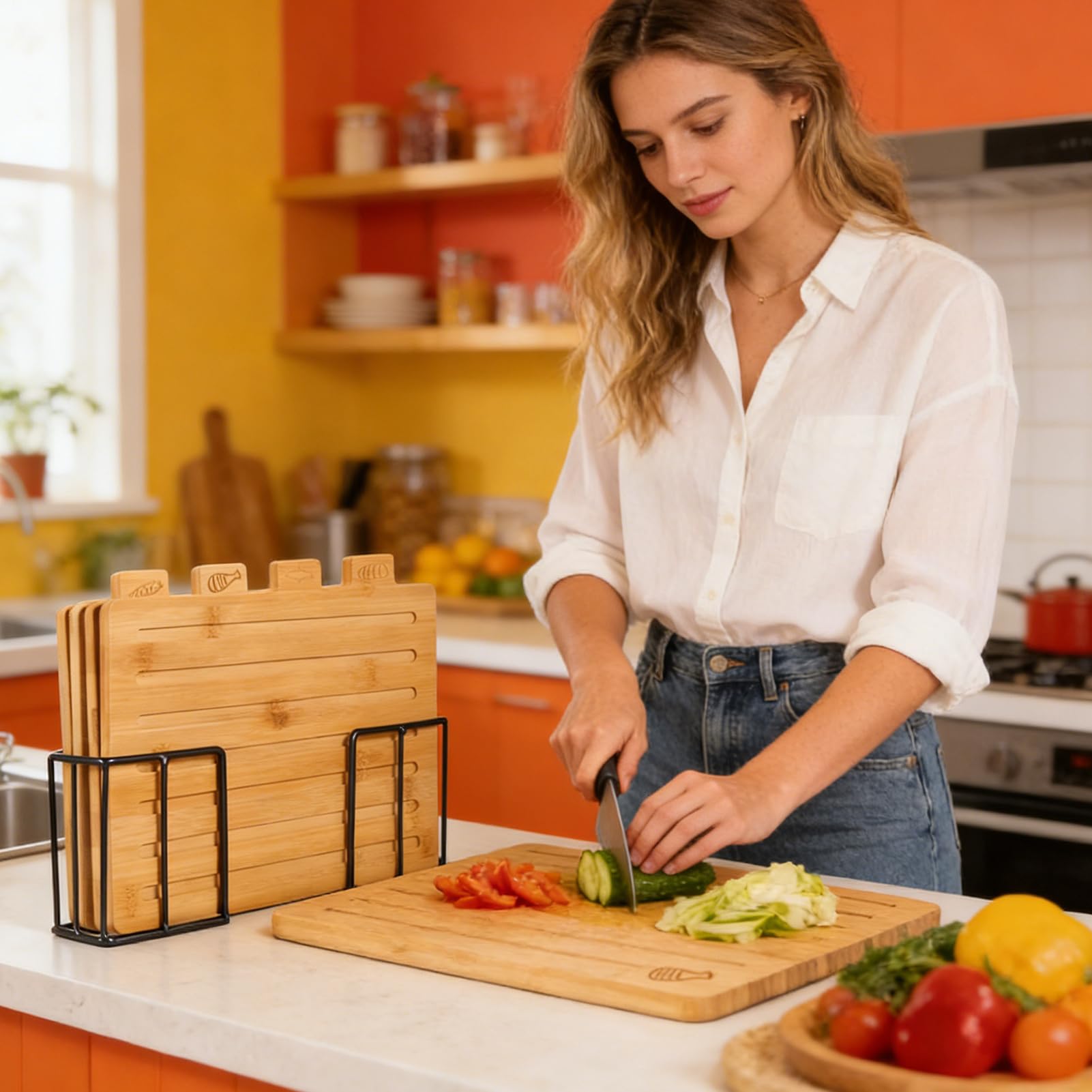 Tagliere per Alimenti Set da 4 per Preparazione dei Pasti | Set Taglieri in Legno per Carne Famiglia Uomini Donne Casa Ristorante Caffè Appartamento Campeggio Dispensa