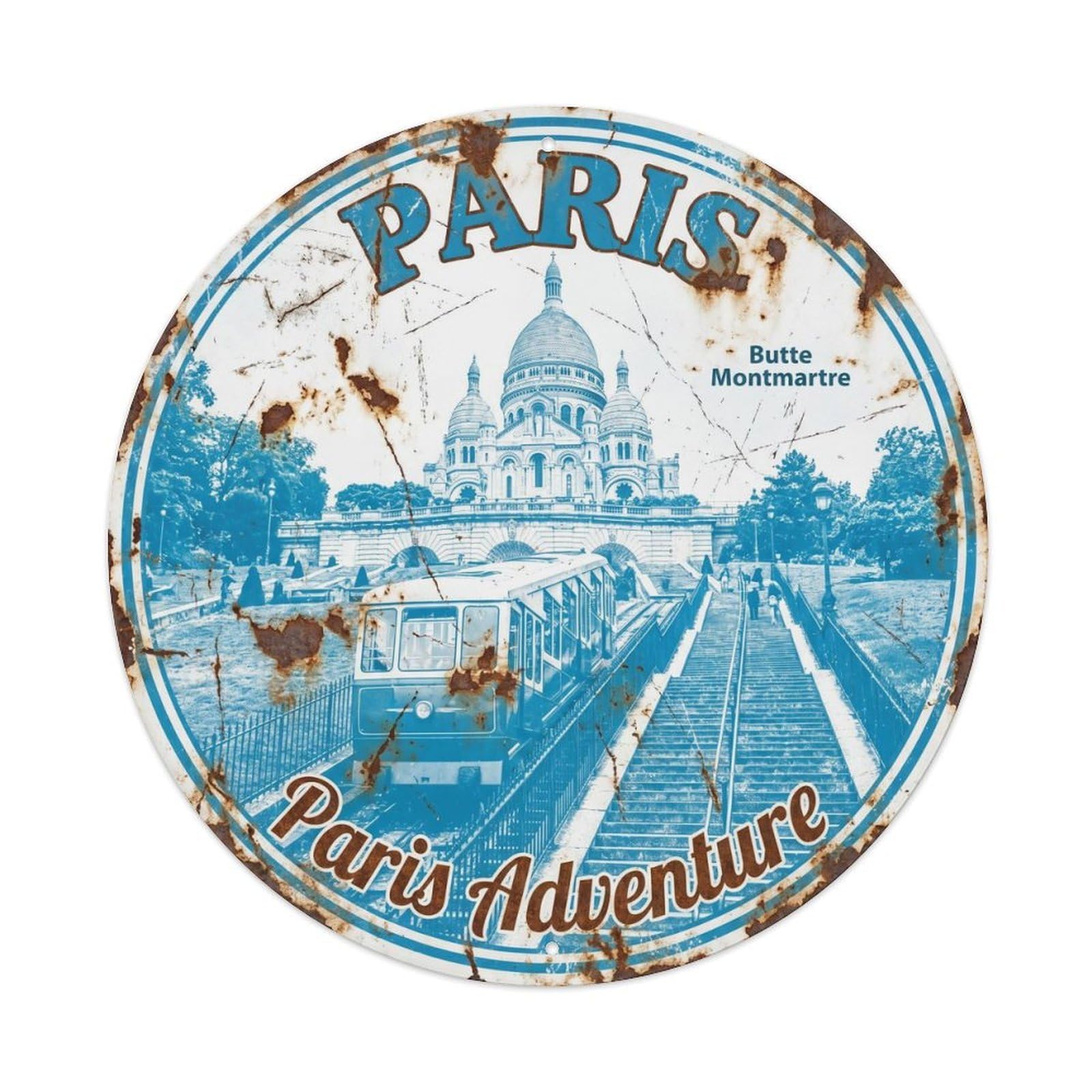 Vintage Travel Paris Sacre Montmartre Metal Tin Sign Plaque