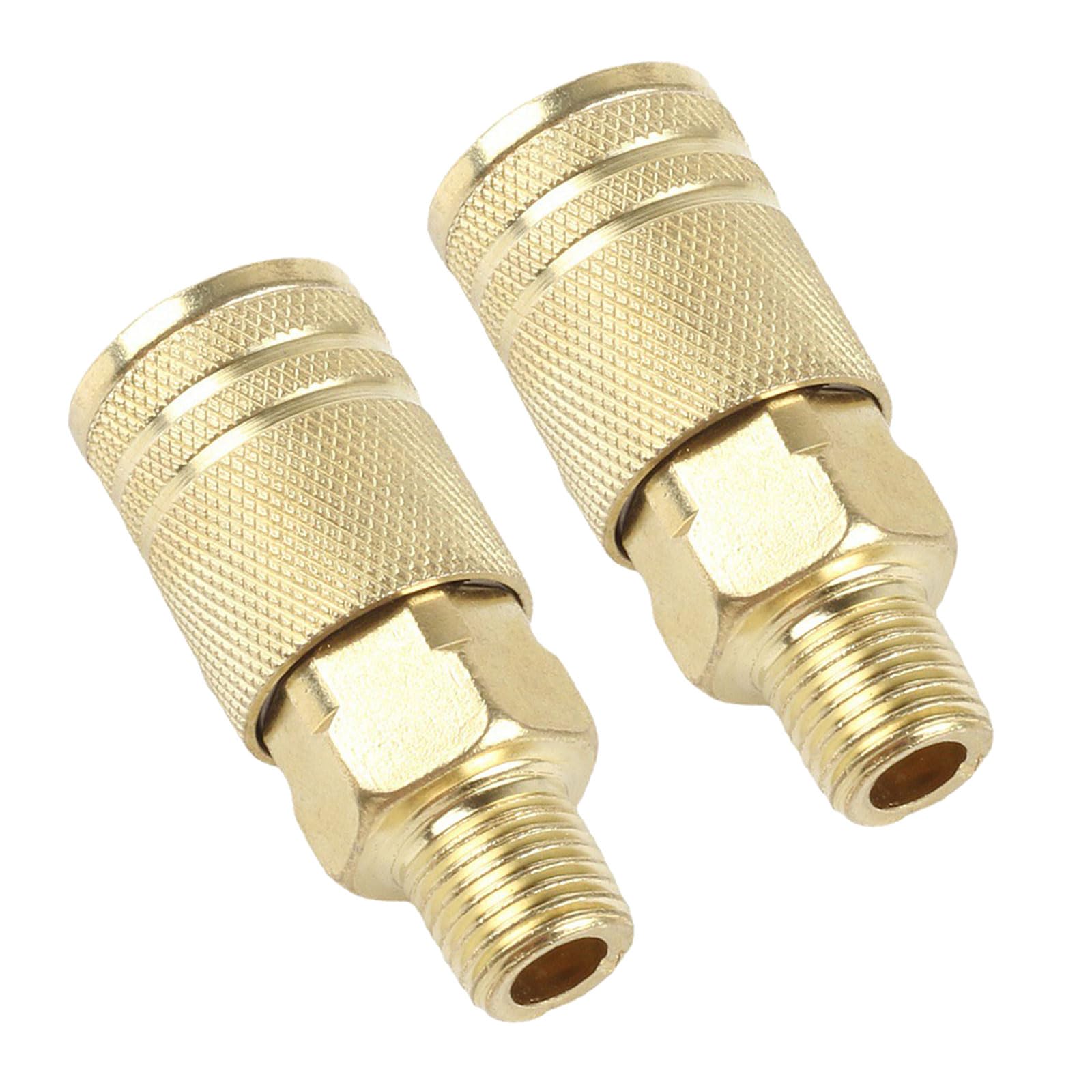 Piceioep Men's External Thread 2Pcs Quick Connector Pneumatic For Air Compressor Gold Thread 1/4 Coupling Connector Coupler Practical Professional Pneumatic Quick