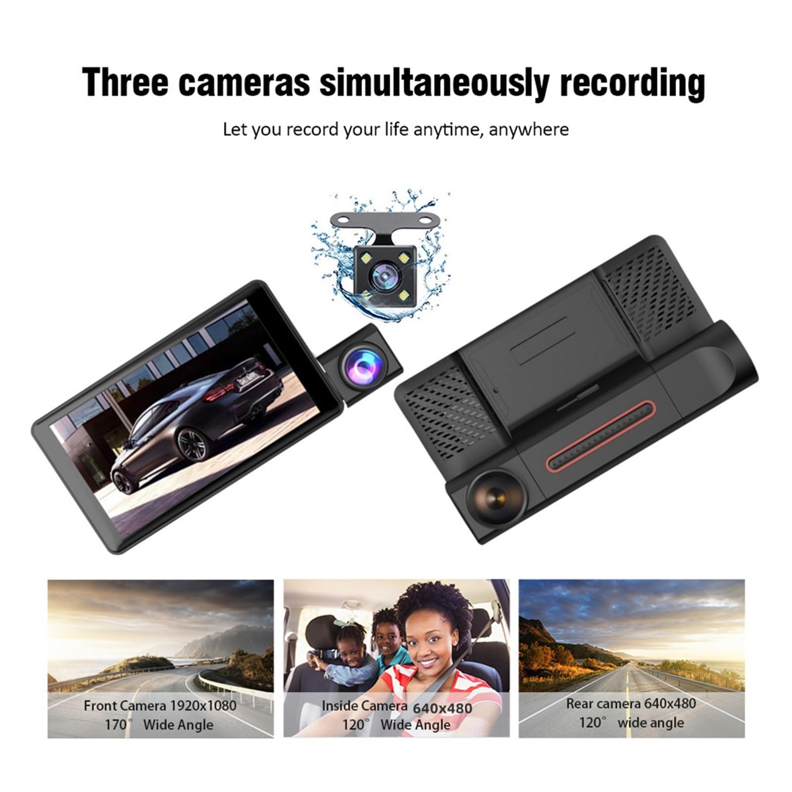 Przód kamery samochodowej Kamera do deski rozdzielczej samochodu 1080P przednia kabina i tylna kamera samochodowa; Wideorejestrator Night Vision G-Sensor Nagrywanie w pętli 24h Monitor parkowania Łatw