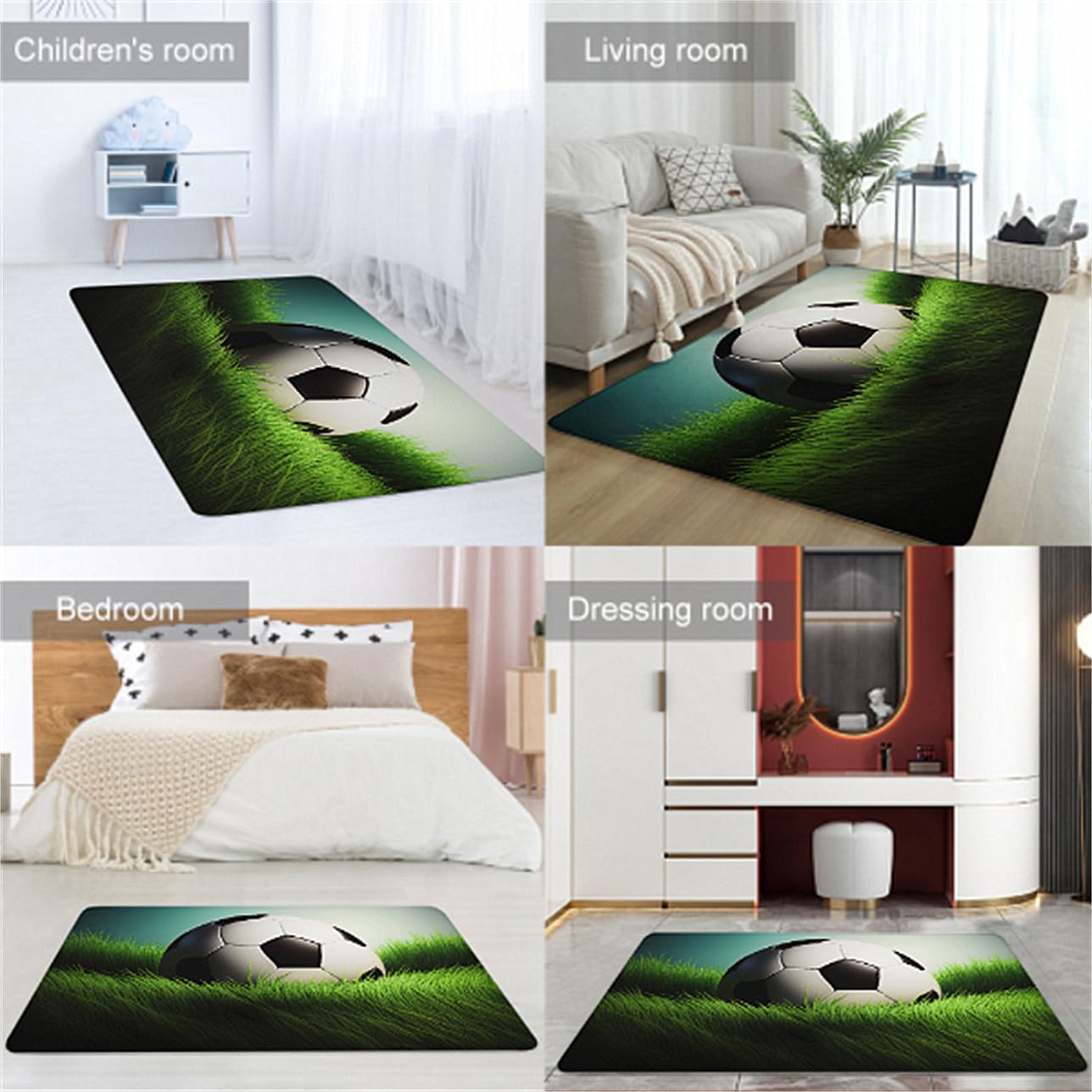 Alfombra de Fútbol, Verde Hierba de Fútbol Agujero en la Pared de la Llama de Impresión Niños Dormitorio Alfombra de Cabecera Pasillo Antideslizante Alfombra de Guardería (Verde,160x200 cm)