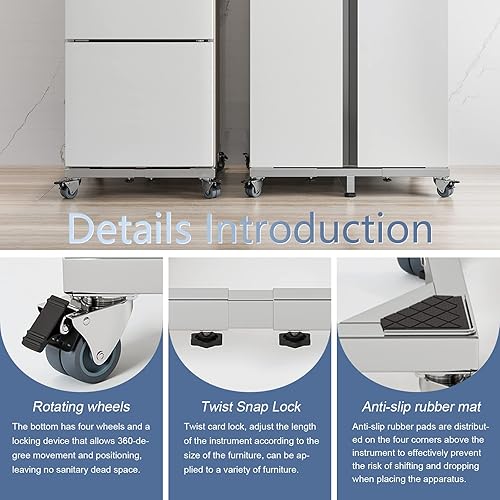 Miniatura 3 de Chinchilla Base de soporte móvil de acero inoxidable resistente para nevera, soporte de lavadora con ruedas, plataforma de muebles ajustable para