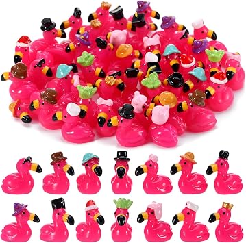 GSrenyu 48 Pcs Mini Flamingos 14 Styles Tiny Garden Flamingo Resin Animals