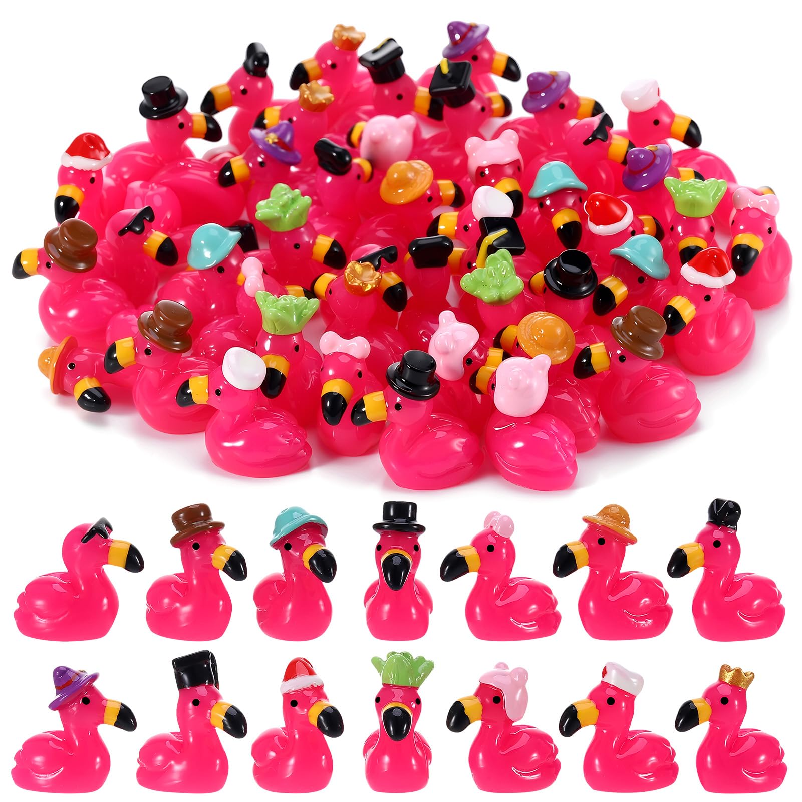 GSrenyu 48 Pcs Mini Flamingos 14 Styles Tiny Flamingos Cute Mini Resin Animals Flamingo Figurine Tiny Resin Animals for Garden Micro Landscape Dollhouse Home Office Party Cake Decor (Deep Pink)