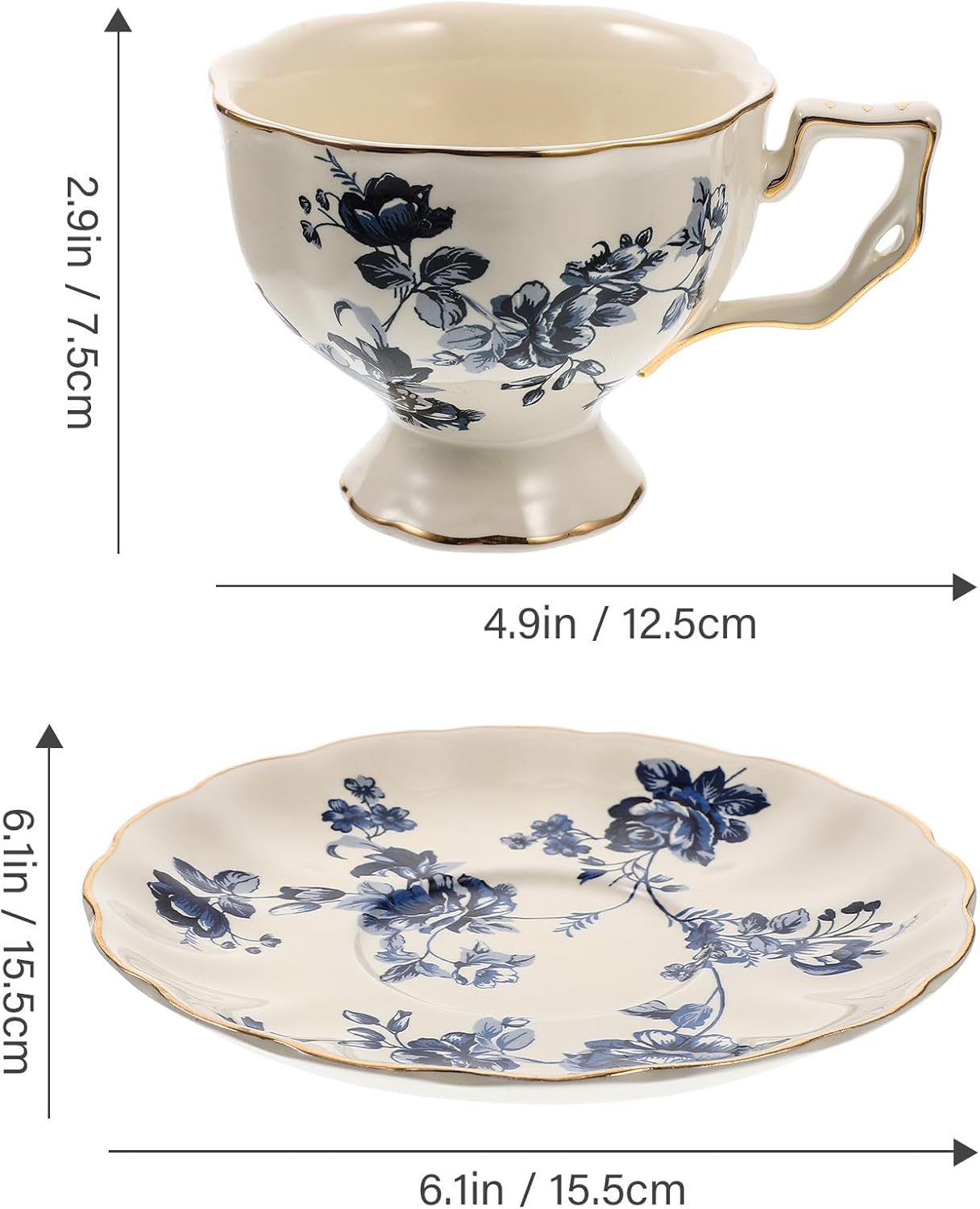 Ciieeo European Style Ceramic Coffee Cup and Saucer Set 4.92X3.74X2.95In Lightweight Milk Tea Mug for Home Cafe Office Afternoon Tea