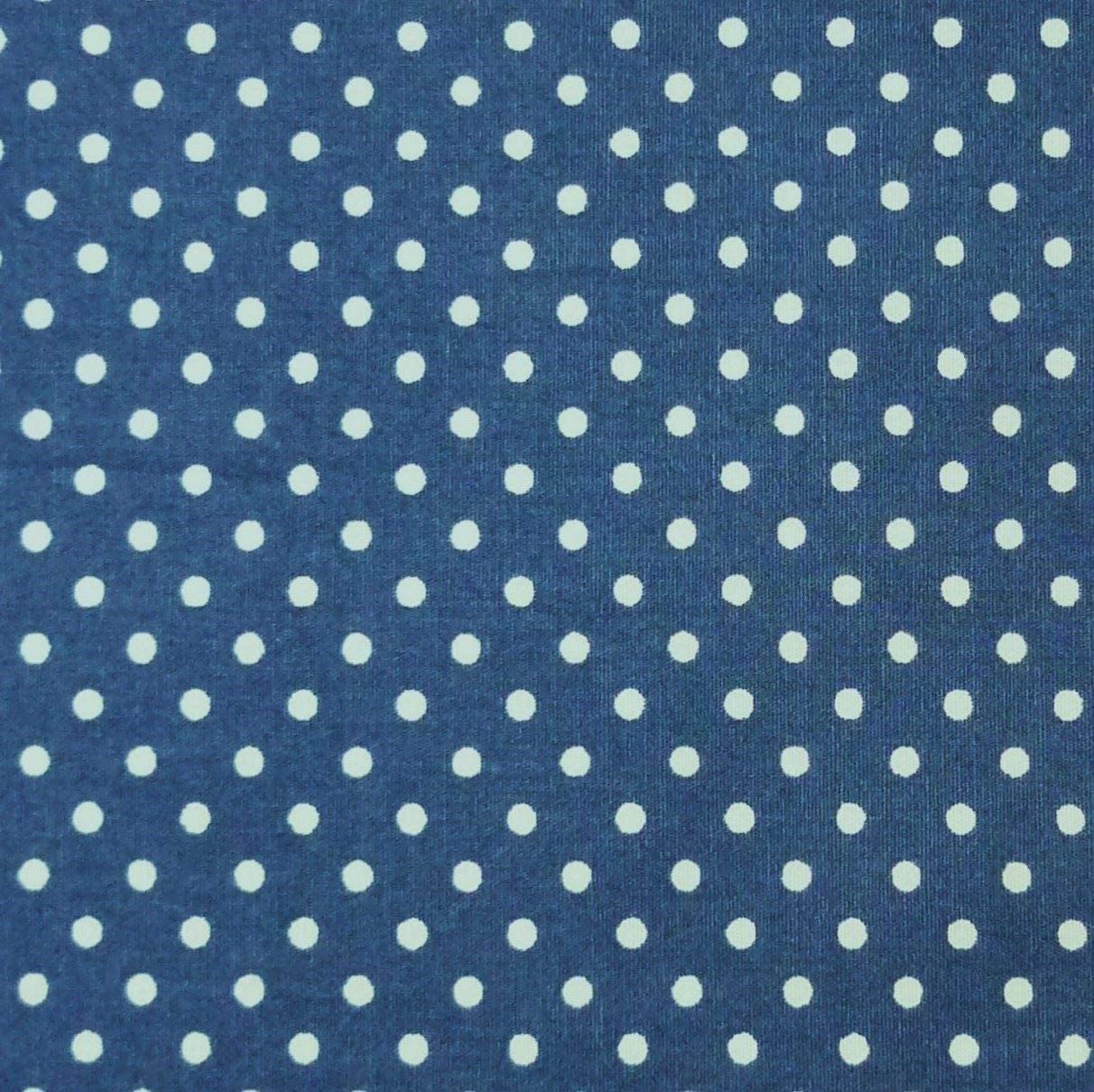 Nortex Mill Copen Blue 100% Poplin Cotton Fabric with White Polka Dots (Per Metre)