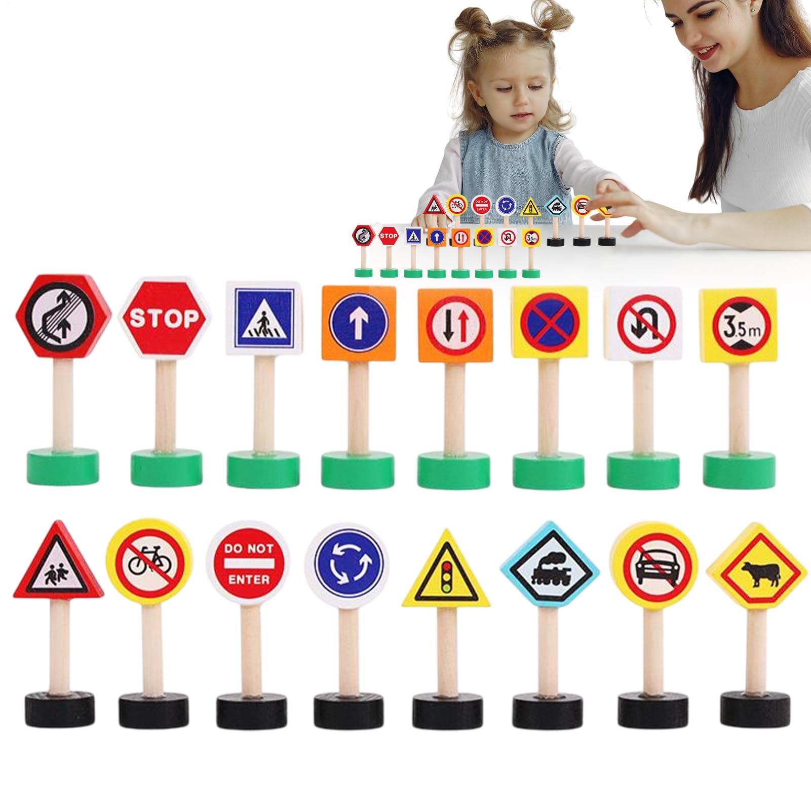 Traffic Road Signs for Kids, 16X Street Traffic Signs Play Toy, Early Learning Game, Crosswalk Signal Blocks, Wooden Safety Game for Education, Interactive Traffics Safety Toy for Preschoolers