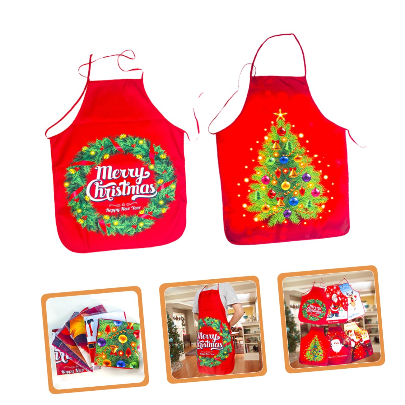 BESTYASH 10 Piezas Delantales Rojos para Adultos Diseño Navideño y Árbol Ajustables Tela Reutilizables para Cocina y Fiestas
