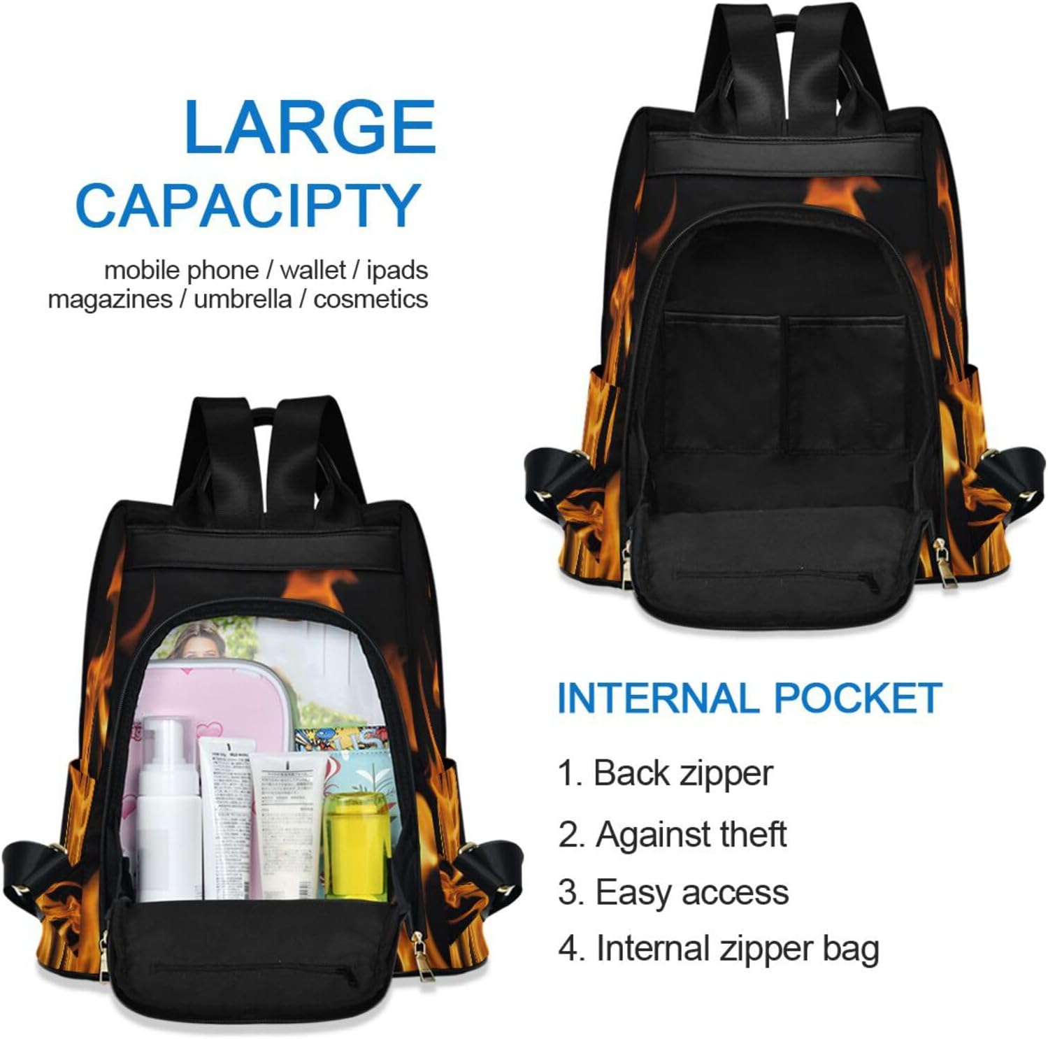 ALAZA Fire Backpack Purse for Women Anti Theft Fashion Back Pack Shoulder Bag
