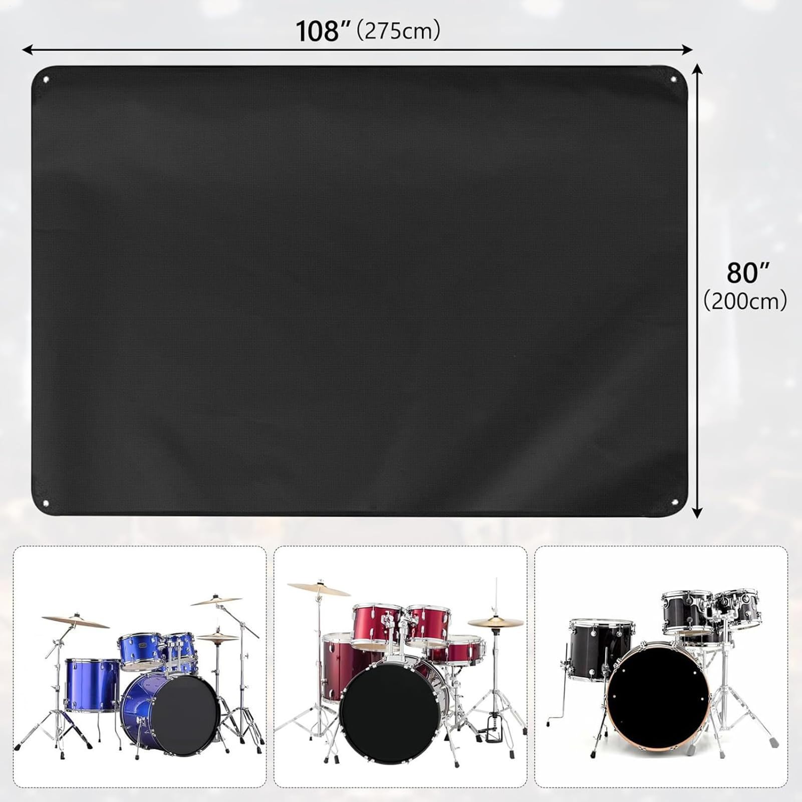 Dust Cover for Drums, Protective Drum Set Cover, Solid Fixed Design, Windproof Protection for Drums Keyboard Piano Violin Guitar, 108.27x78.74 Inches, Black Color, 1 Piece
