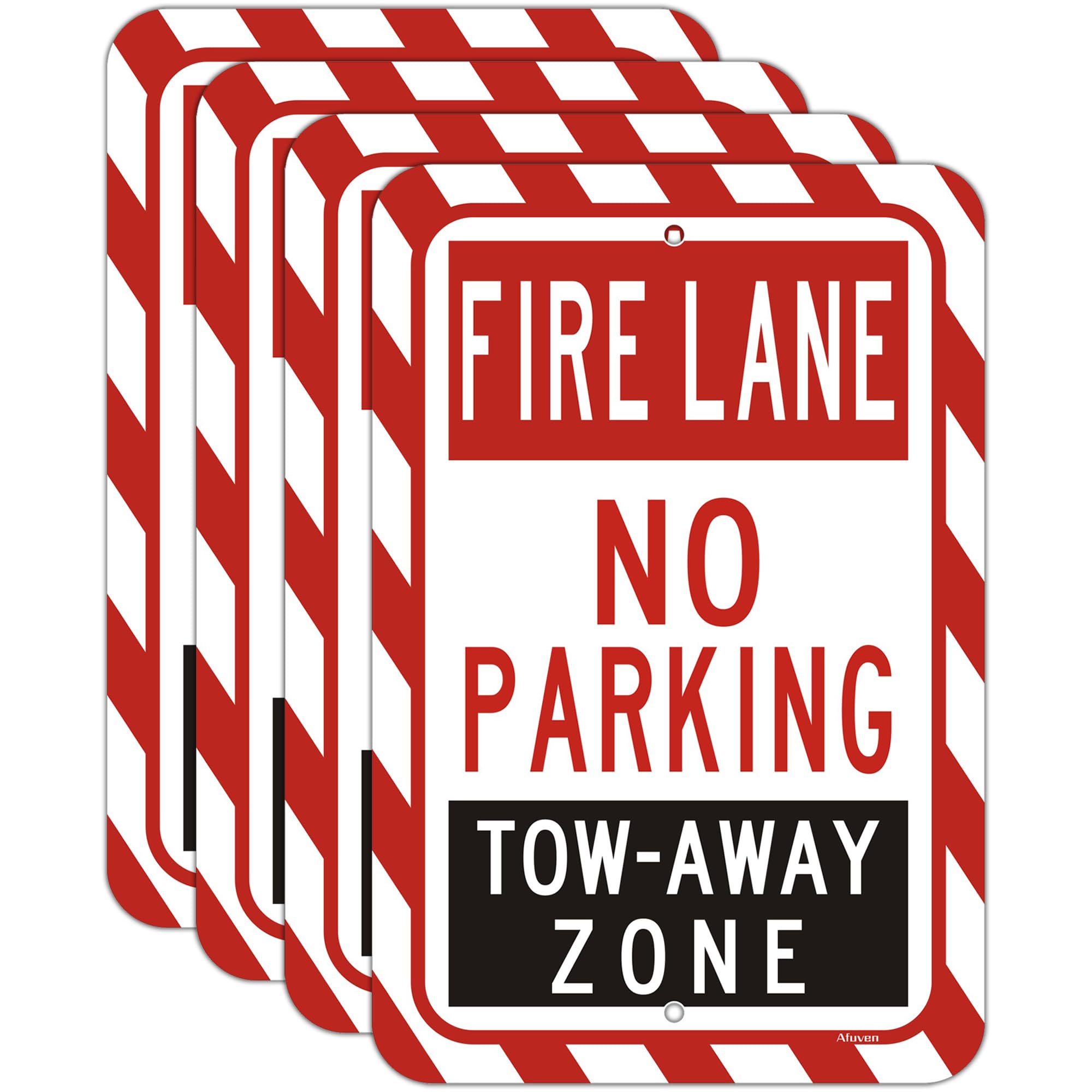 4 Pack No Parking Fire Lane Signs No Parking Tow Away Zone Sign 12"x 8" Fire Lane Warning Sign Metal Reflective Rust Aluminum UV Protected Waterproof Sturdy Easy Mounting Outdoor Use