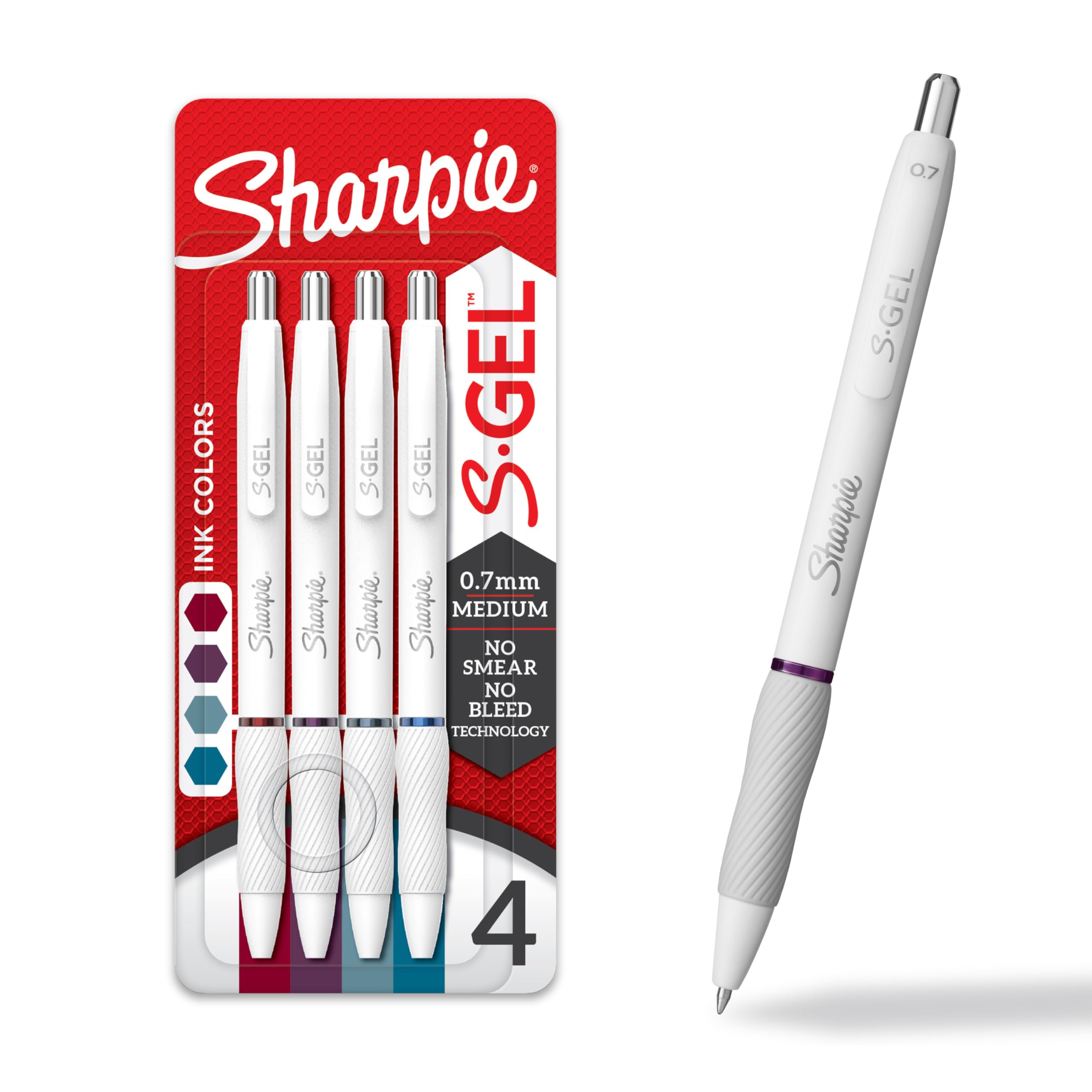 Sharpie S-Gеl Pens Fashion Barrel Gel Ink Pens Pearl White Body Medium Point (0.7Mm) Writing Coloring Gel For Journaling Bold Jewel Color Assortment 4 Count