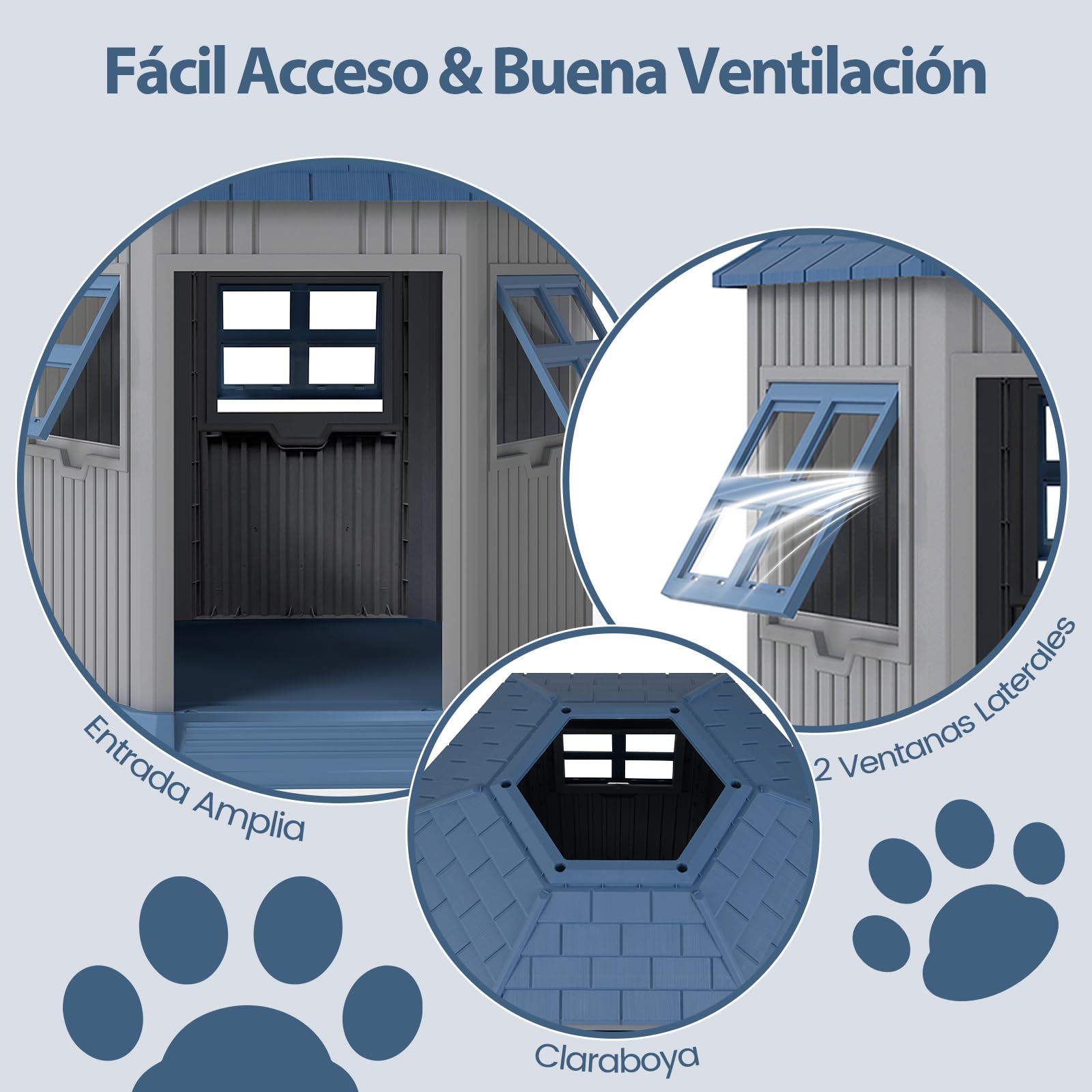 COSTWAY Caseta Perros Exterior de Plástico, 76x90x96 cm, Casa para Perros Grande con 2 Ventanas y Claraboya, Techo Inclinado, Entrada Amplia, Impermeable, Caseta para Perro en Forma de Granero