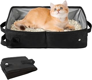 Foldable Cat Litter Box, Portable Travel Litter Box for Cats with Waterproof Lining, Lightweight & Easy to Clean Collapsible Cat Litter Pan for Travel, Camping & Outdoor Use (Black, XL)