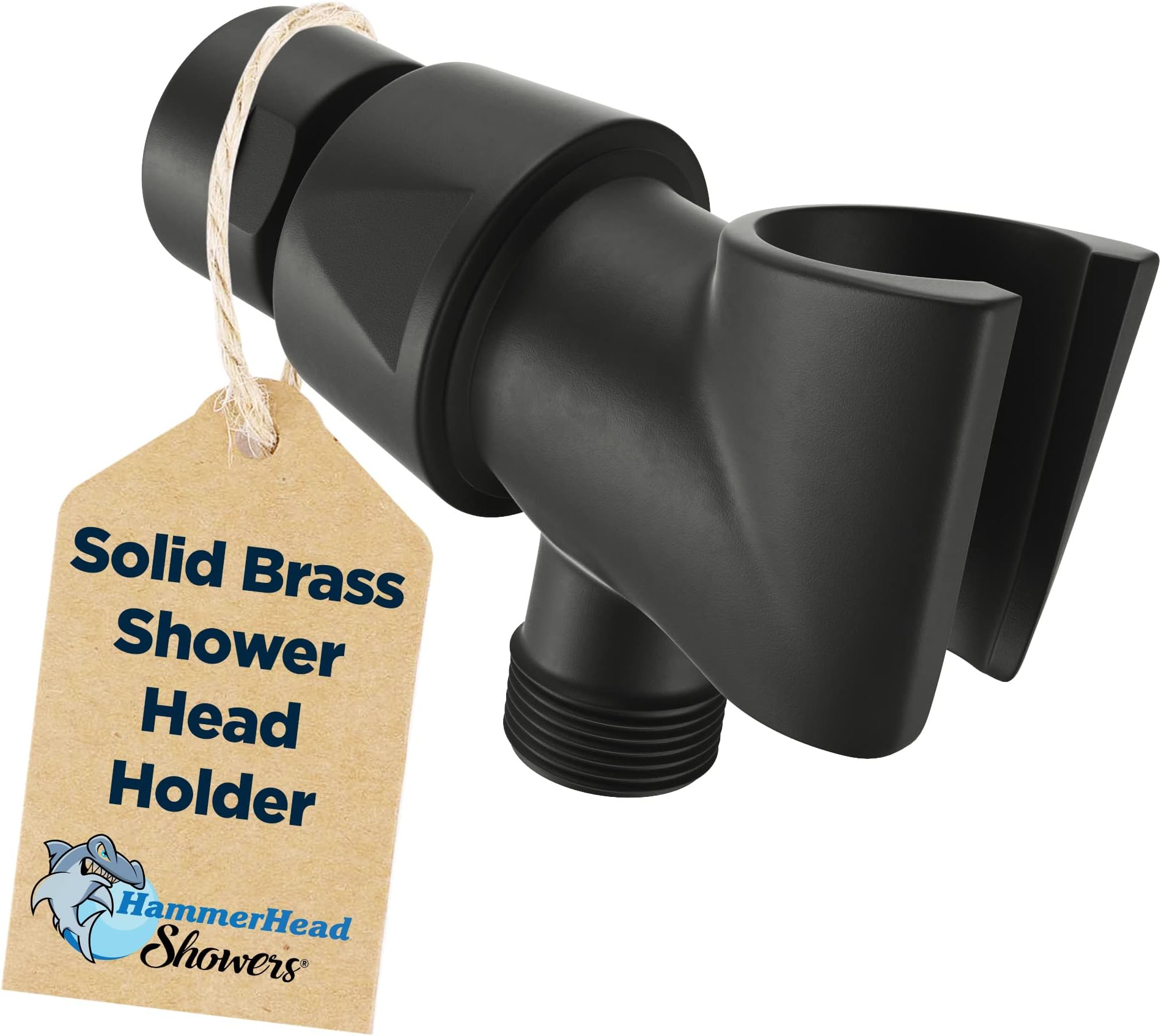 HammerHead ShowersALL METAL Handheld Shower Head Holder - MATTE BLACK - Adjustable Shower Wand Holder with Universal Wall Hook Bracket and Brass Pivot Ball - Hand Held Shower Head Holder