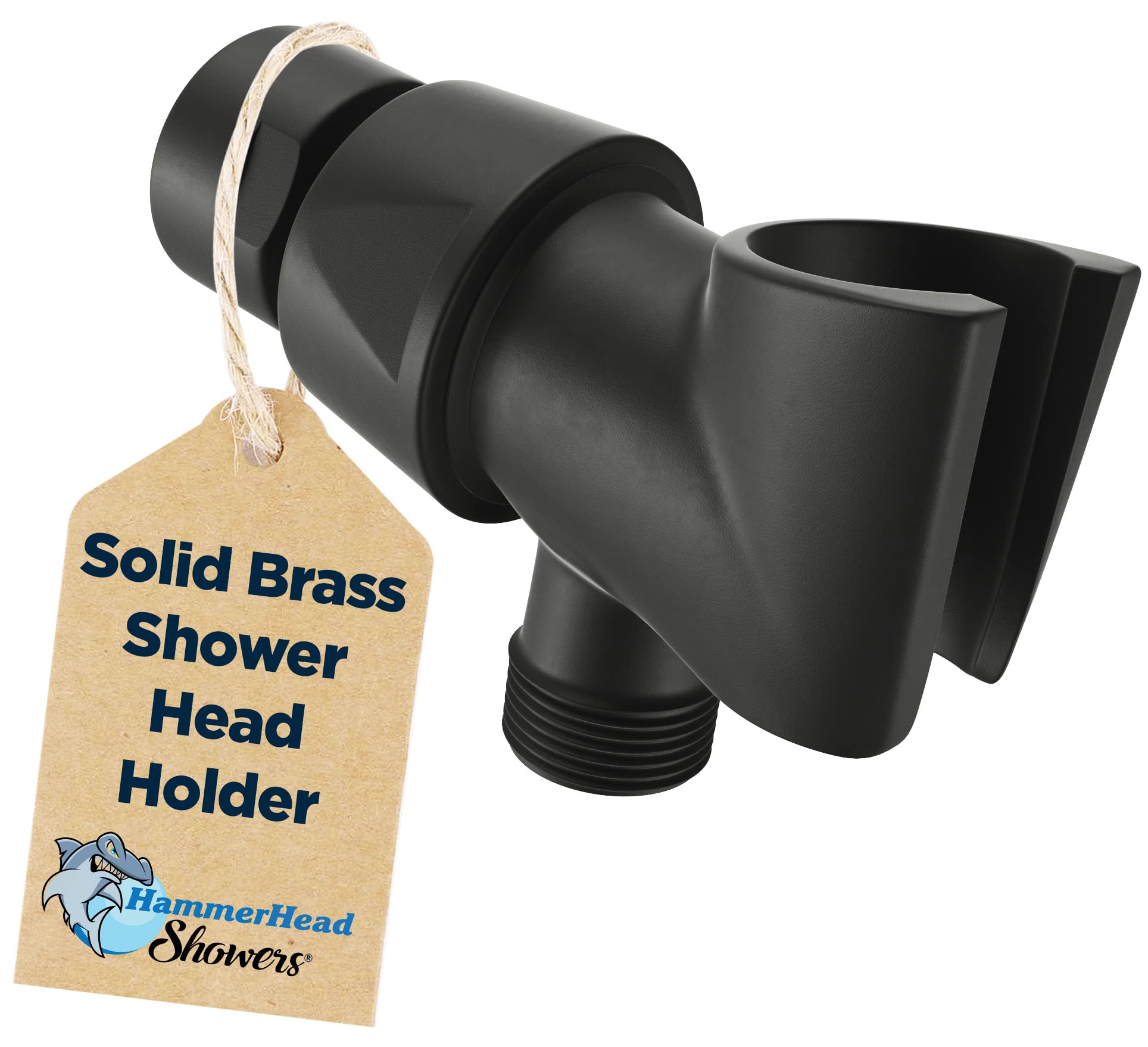 HammerHead ShowersALL METAL Handheld Shower Head Holder - MATTE BLACK - Adjustable Shower Wand Holder with Universal Wall Hook Bracket and Brass Pivot Ball - Hand Held Shower Head Holder