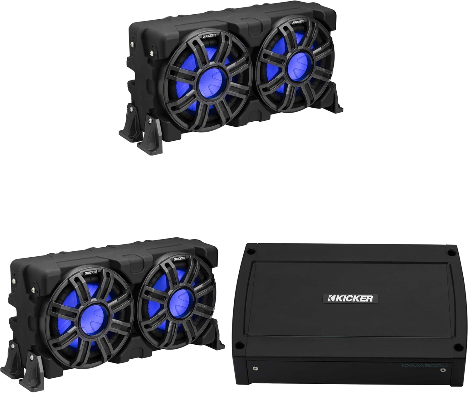 KICKER (2 51MWLE104 - MWE 10-Inch Loaded Premium Marine Sub Encl w/Passive Radiator 4ohm & 48KXMA5004 Marine Amp Bundle