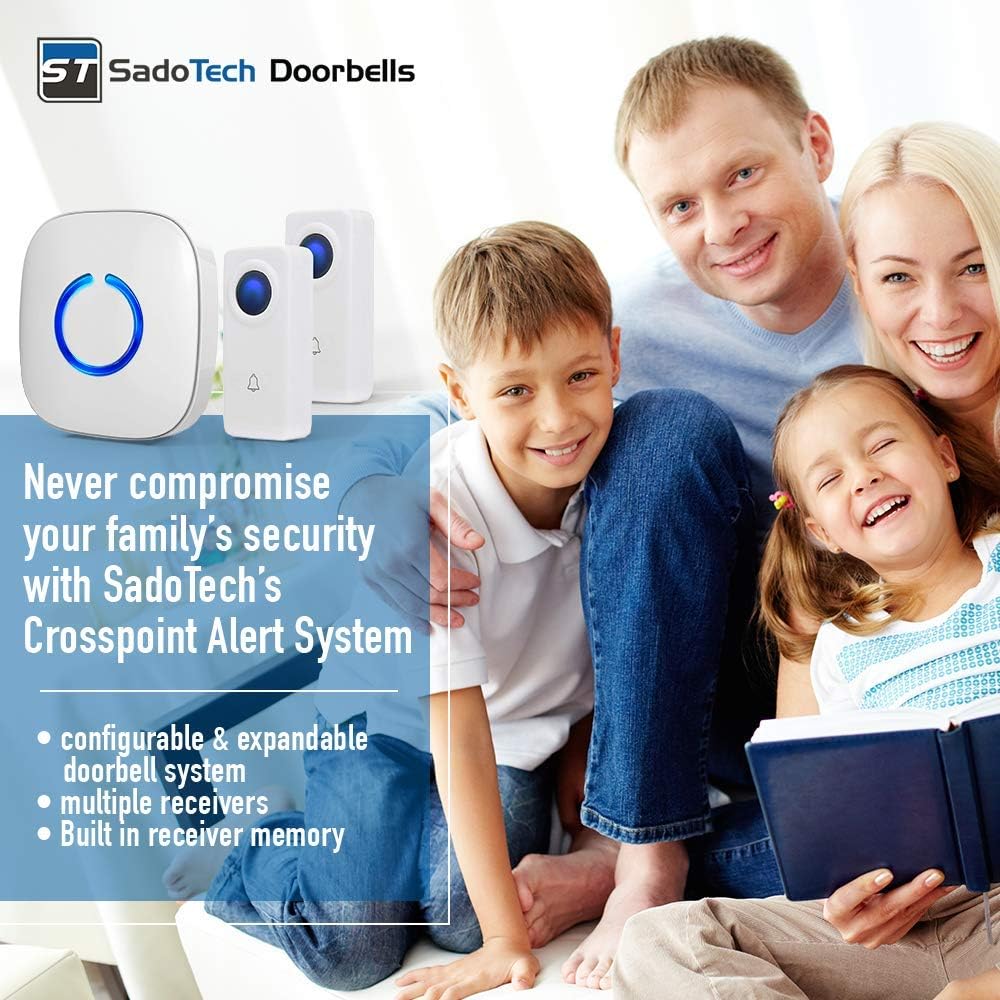 SadoTech White Wireless Doorbell Kit: Crosspoint Wireless Doorbells for Home with 2 Push Button Transmitters and 1 Receiver - Waterproof, Long Range Wireless Door Bell - Battery Operated Door Bells : Tools & Home Improvement