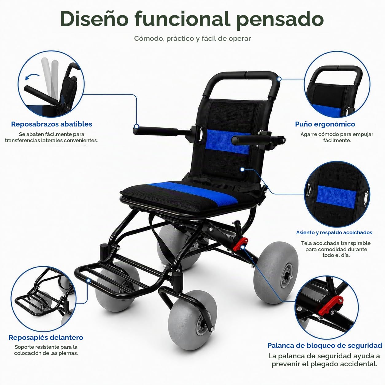 Silla De Ruedas En La Playa De Todo Terreno, Silla De Ruedas Plegable Con Neumáticos Con Globo Para Arena Suave, Silla Compacta Con Ruedas De Globo Para Playa, Hierba, Grava Y Acceso Al Agua