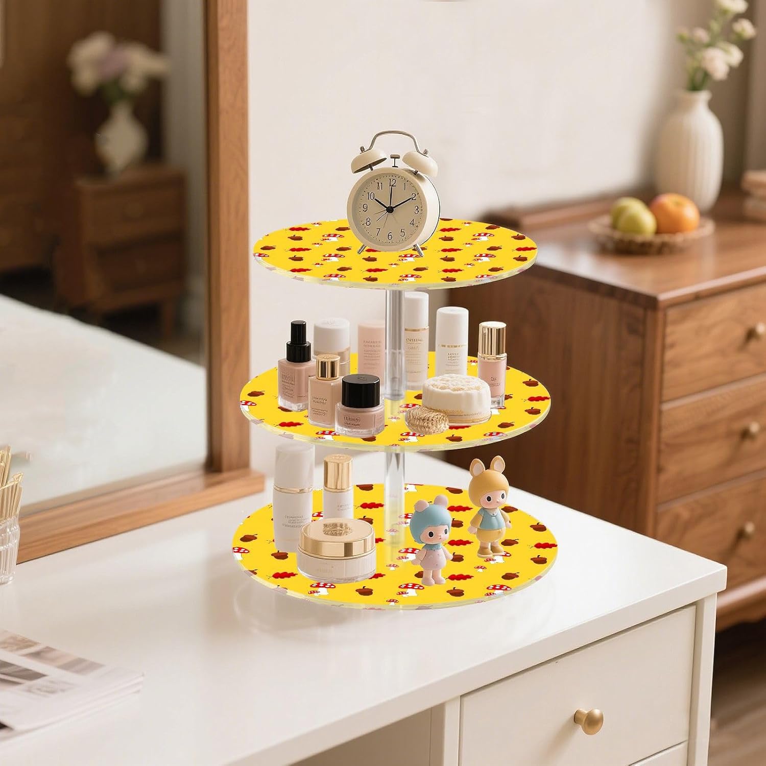 Autumn Fall Mushroom Acorn Thanksgiving 3 Tier Acrylic Cupcake Stand, Cupcake Stand for 34 Cupcakes for Weddings, Christmas,Holidays,Parties,Birthday,Printed Cupcake Tower 23302022