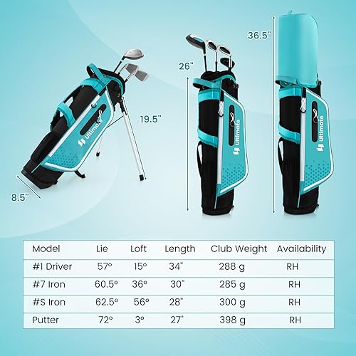 Miniatura 7 de Tangkula Juego de palos de golf para niños para mano derecha, juego completo de palos de golf junior con conductor #1 de 300CC y hierros y putter