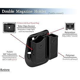 Universal Double Magazine Holster, 9mm 40 Dual Stack Mag Holder, 45 Single Stack Magazines Pouch Adjustable Retention for Glock, S&W, Ruger, Sig Sauer, Taurus, Beretta, Springfield, H&K, and More