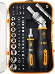 TOOLMAK Ratcheting Screwdriver Set 61pcs Socket Set & Screwdriver Bit Set with Rotatable Ratchet Handles ＆ Storage Case, Household Repair Tool Kits for Bike-Pink