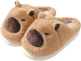 Pantufas Felpudas e Aconchegantes para Mulheres e Homens, Pantufas Fofas, Quentinhas e Antiderrapantes com Estampa de Capivara.