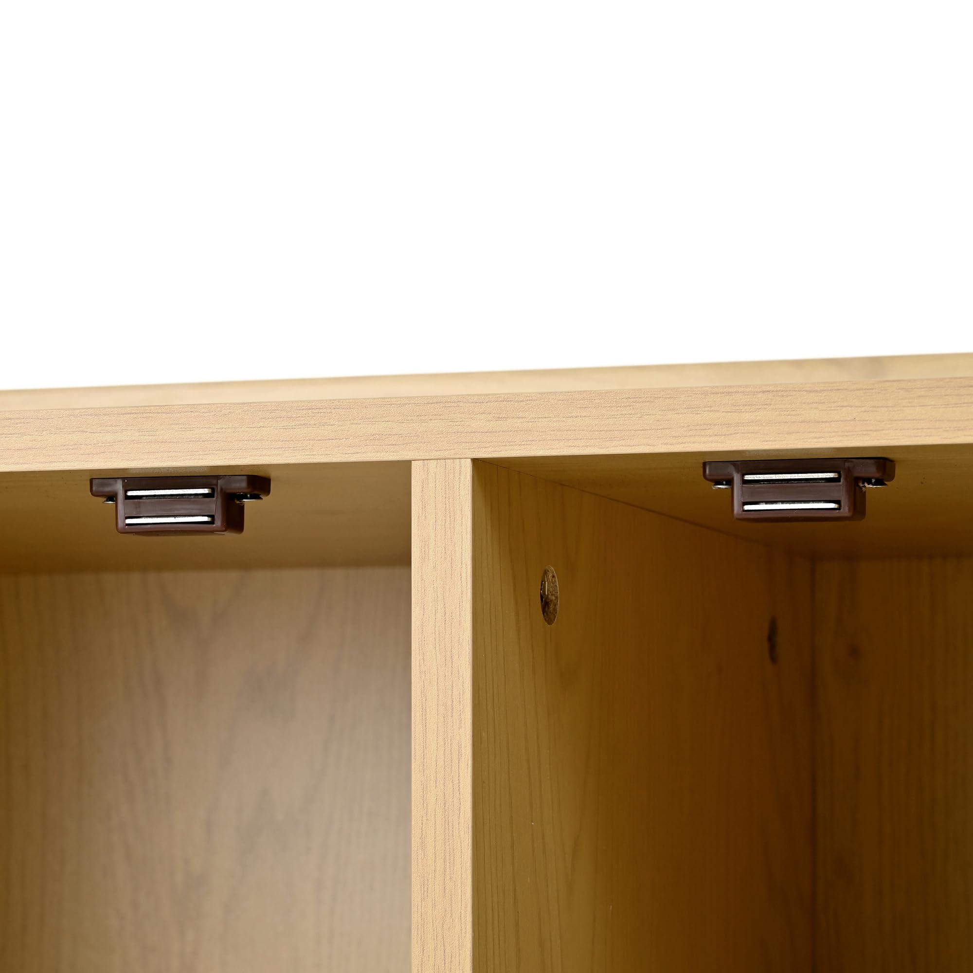 MURUL Zapatero de ratán natural, 120 x 106 x 35 cm, 3 puertas, 1 cajón, 5 estantes, para pasillo, mango de metal, patas de madera maciza