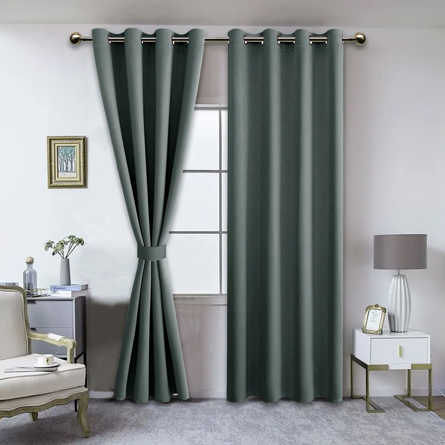 ThinkArtDecor 100% Blackout Door Curtains 7 Feet Long Set of 2 with Tie Backs, Triple Weave Parda 7 Feet, Grommet Design for Urban Home Decor, Bedroom Darkening, Office (7x4 Feet, Dark Grey)