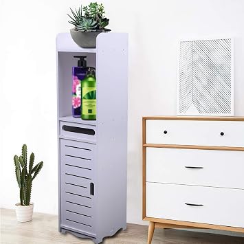 White Bathroom Cabinet, Tall Cabinet, Toilet Cabinet, Modern Corner Shelf, Bathroom Shelf for Kitchen, Living Room, Bathroom, Bedroom, Balcony, Hallway, 80 x 20 x 20 cm