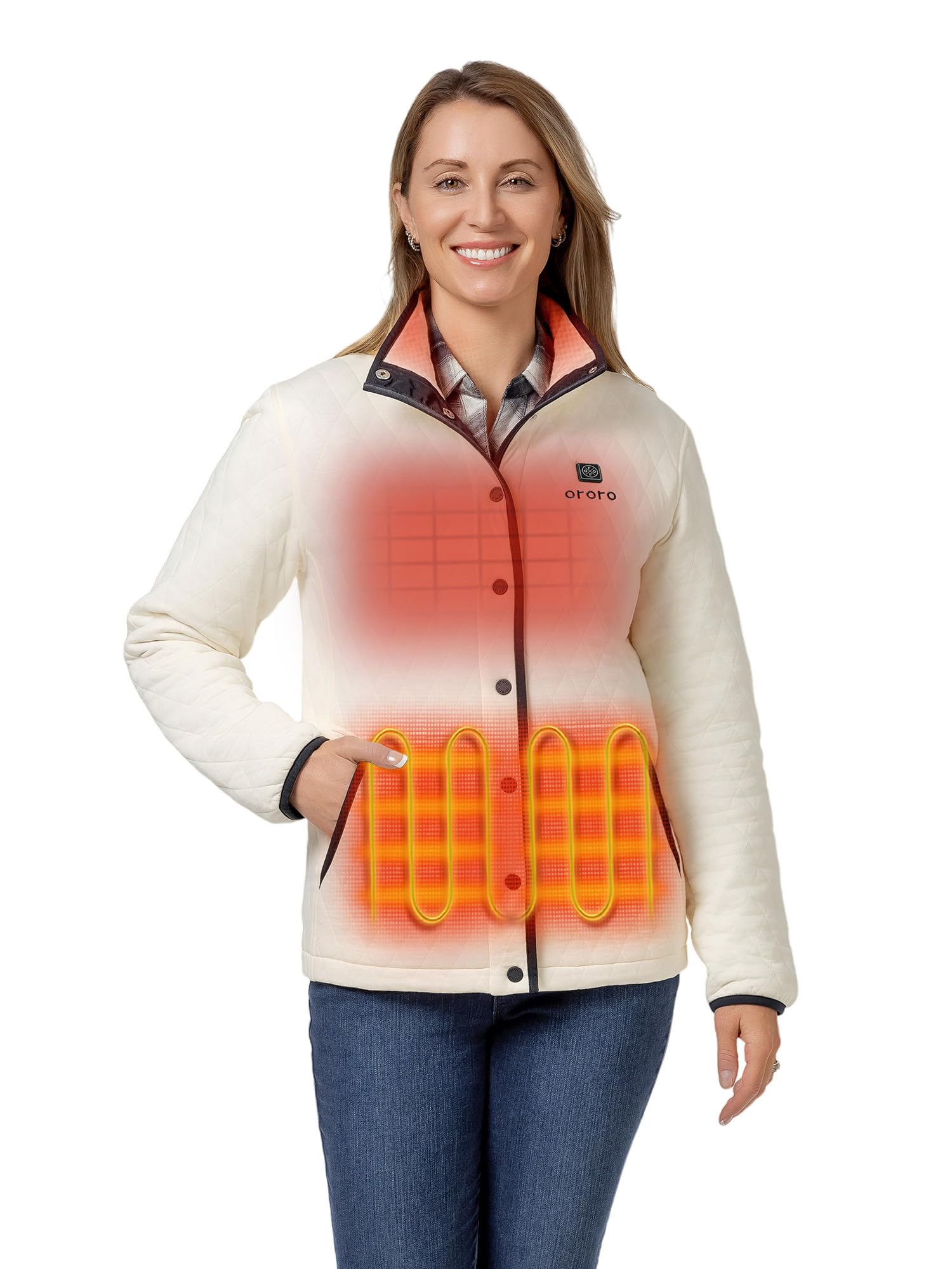 OROROWomen's Heated Quilted Jacket with USB-C Rechargeable Battery, Casual Cotton Heated Jacket